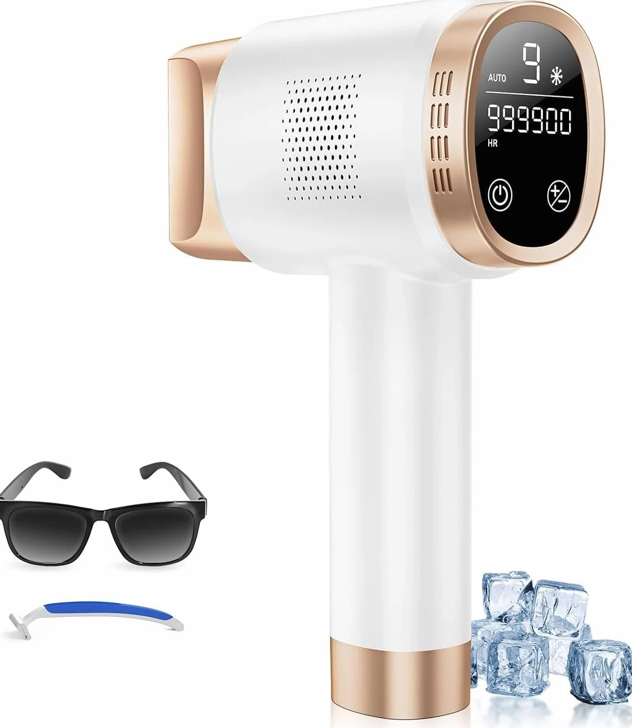 21J Epilatore Luce Pulsata con Raffreddamento a Ghiaccio 8°C, Epilatore Laser a 9 Livelli e Luce Rossa 600NM, Epilatore a Luce Pulsata Touchscreen per Uomini,Donne,Viso, Braccia, Zona Bikini, Corpo