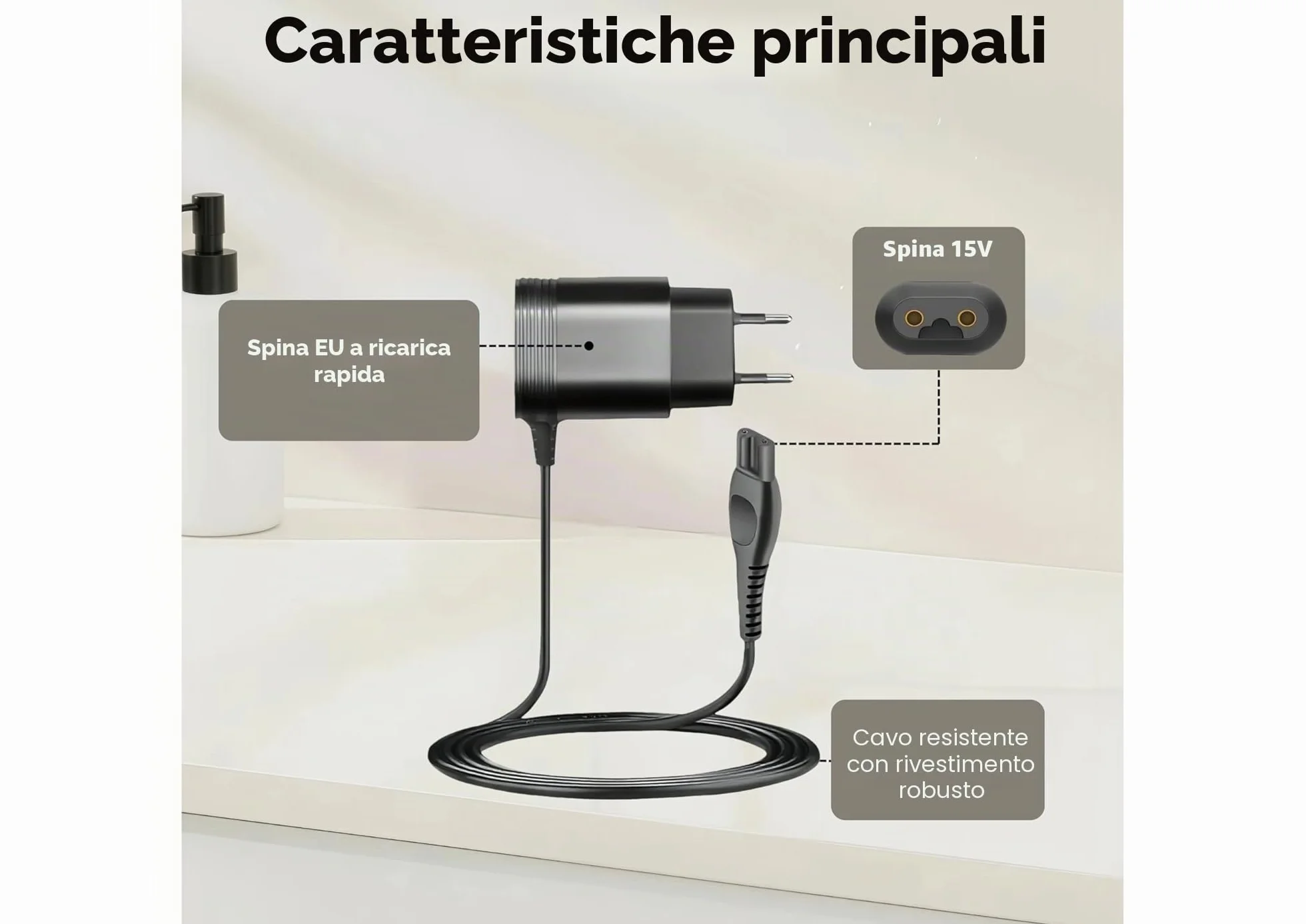 Cavo di Ricarica 15V HQ8505 Compatibile Philips Norelco Series 3000 5000 7000 9000 One Blade
