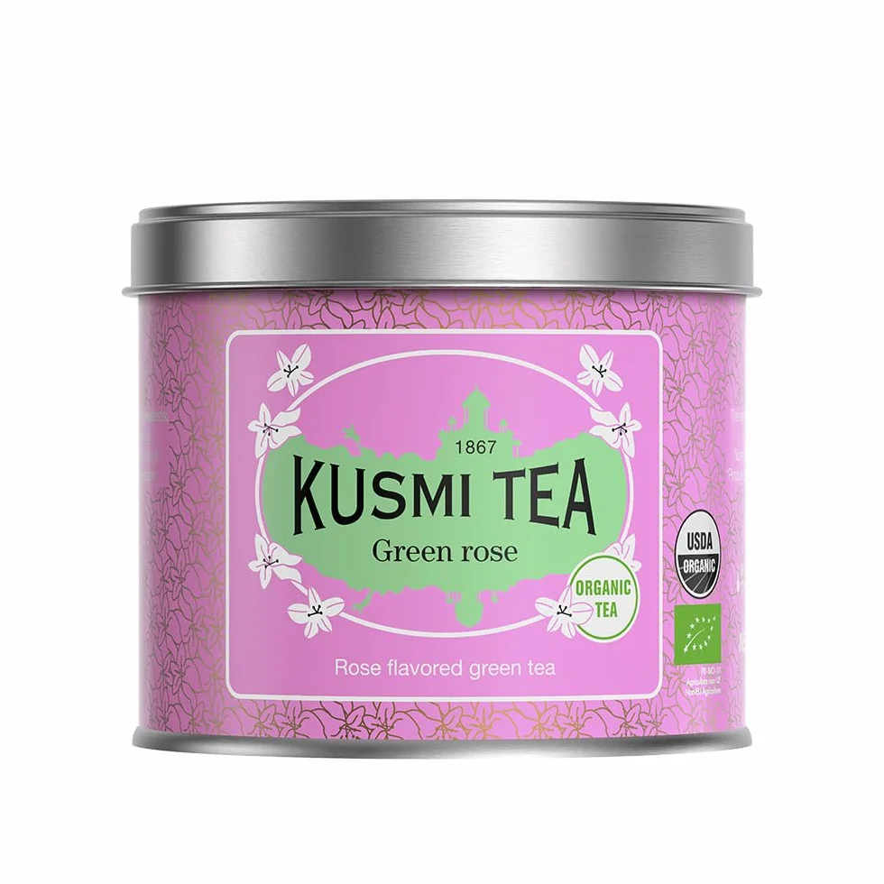 Kusmi Tea - Verde alla Rosa Bio - Tè Verde Biologico - Miscela di Tè Verde con Rosa - Tè in Foglie Sfuse - Scatola di Tè da 100g - Quantità per circa 50 tazze