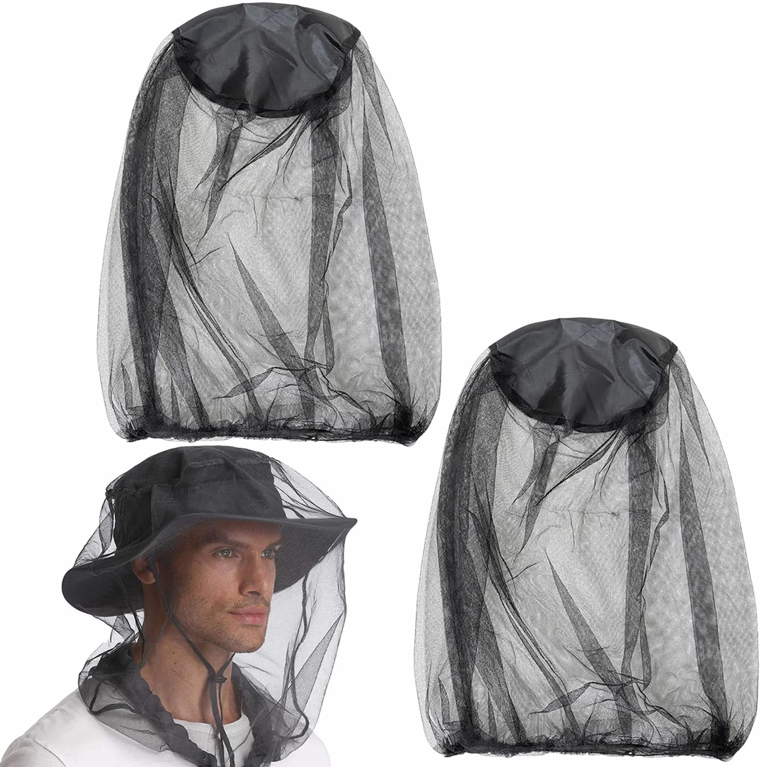 Cappello Apicoltore con Rete Zanzariera, Maschera Anti Insetti per Pesca Escursionismo Campeggio, Protezione Viso in Nylon Traspirante Nero