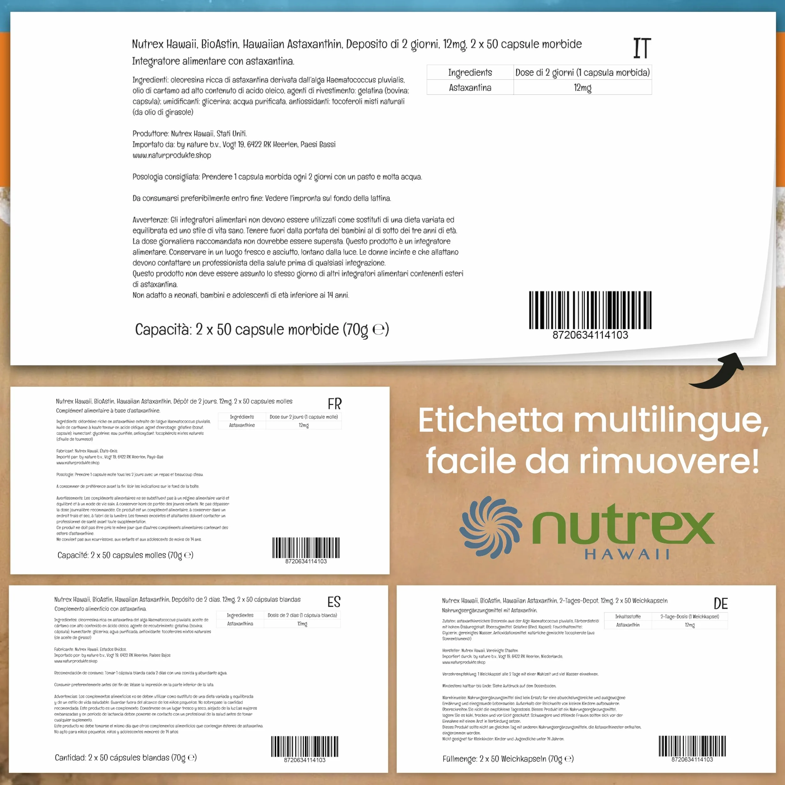 Nutrex Hawaii BioAstin Astaxantina Hawaiana 12 mg 2x 50 Capsule morbide Vitamina E non OGM