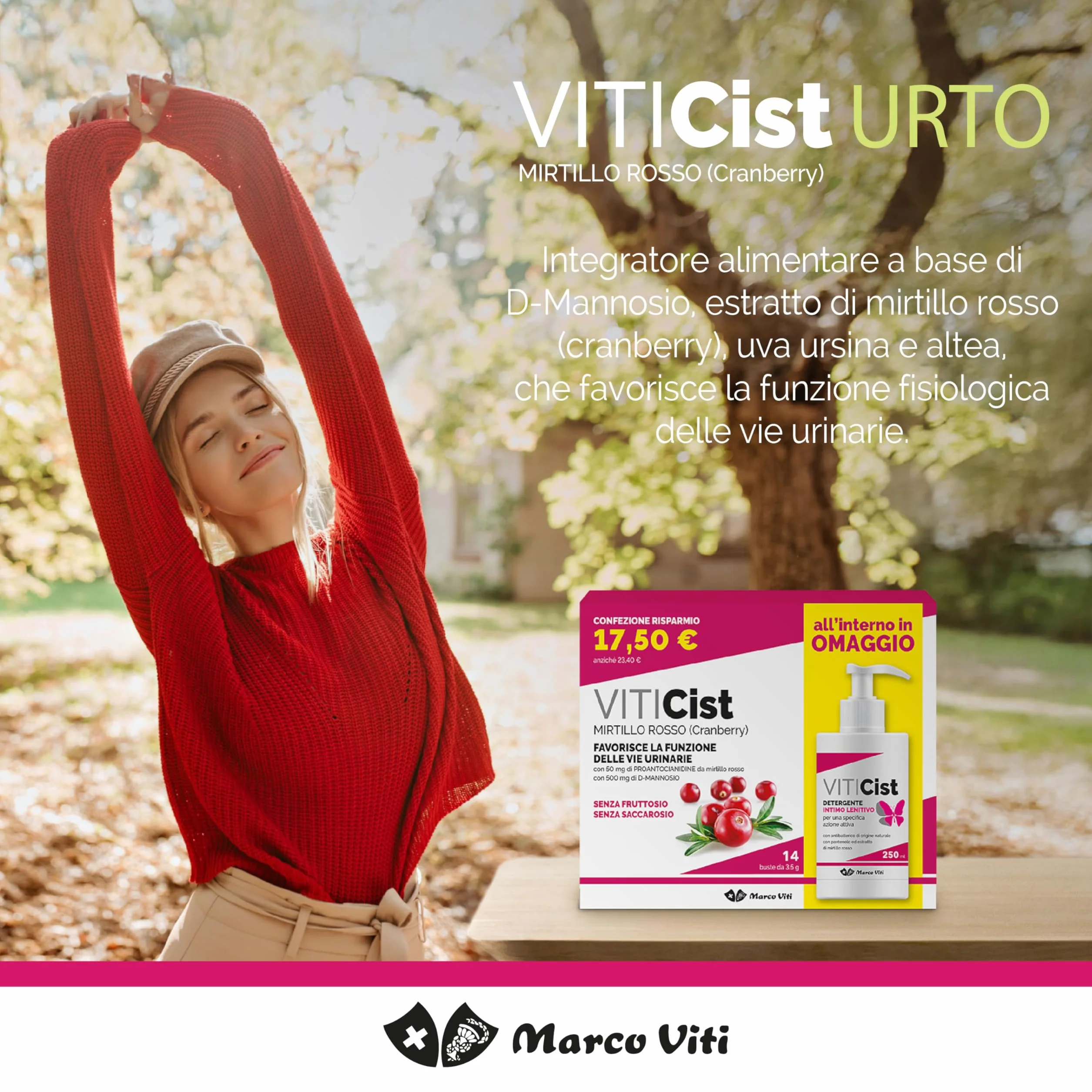 Marco Viti Viticist Urto, 10 Bustine da 3,5 g, Integratore con Cranberry, Uva Ursina, Altea e 1,5 g D-Mannosio, Supporto Vie Urinarie, Senza Glutine, Lattosio e Zuccheri