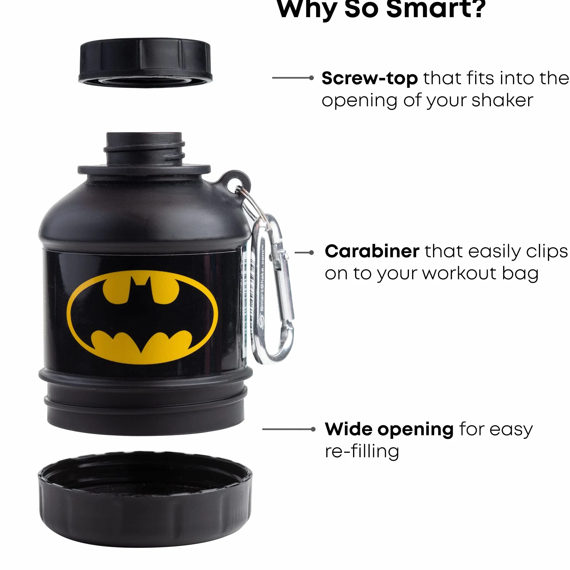 SmartShake Whey2Go Imbuto, scatola di proteine, scatola di conservazione, 110 ml, DC Batman