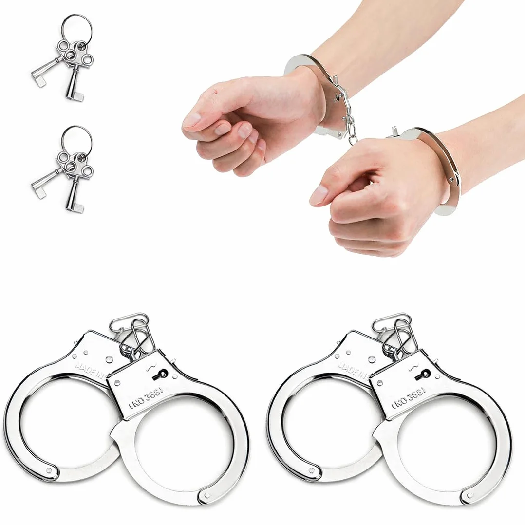 EIHI 2 pièces Manette in Metallo con Chiavi Manette Polizia Vero Manette Giocattoli Gioco per Bambini Giocattolo della Polizia Giocattolo Accessori Ruolo Vestito Operato Palla Puntello