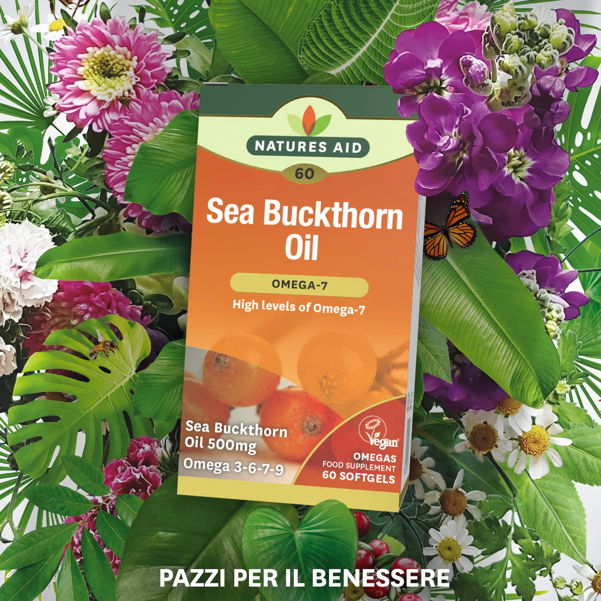 Natures Aid Omega-7 Sea Buckthorn Oil 500mg 60 Vegetarian Softgels