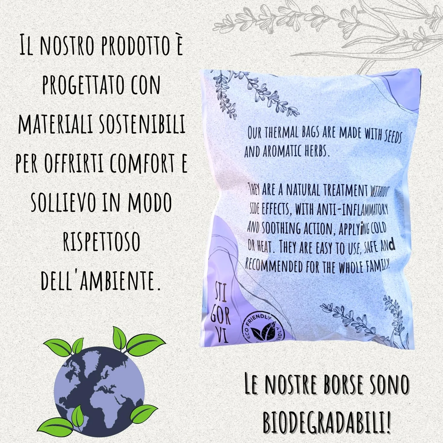 Sacchetto di semi per microonde fatto a mano in Spagna - Borsa termica multiuso per calore e freddo - Cuscino (13cm x 31cm) - 100% artigianale con semi naturali di lavanda