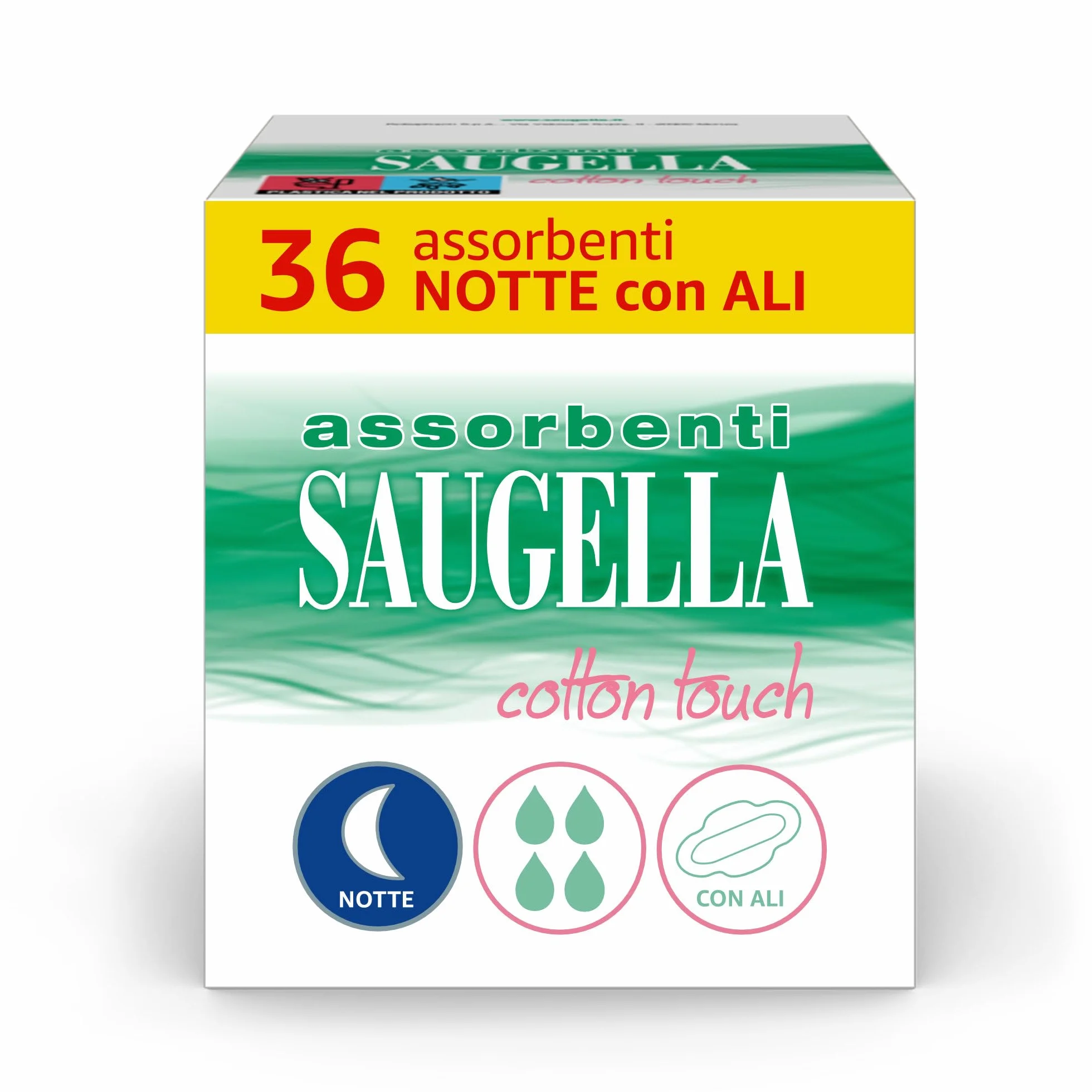Saugella Assorbenti Cotton Touch Notte 36 sztuk z Ali, Antybakteryjne, Antyodorowe, Łagodzące