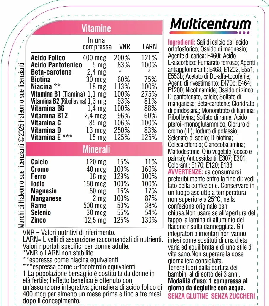 Multicentrum Pre-Mamma Integratore Multivitaminico con Acido Folico 30 compresse