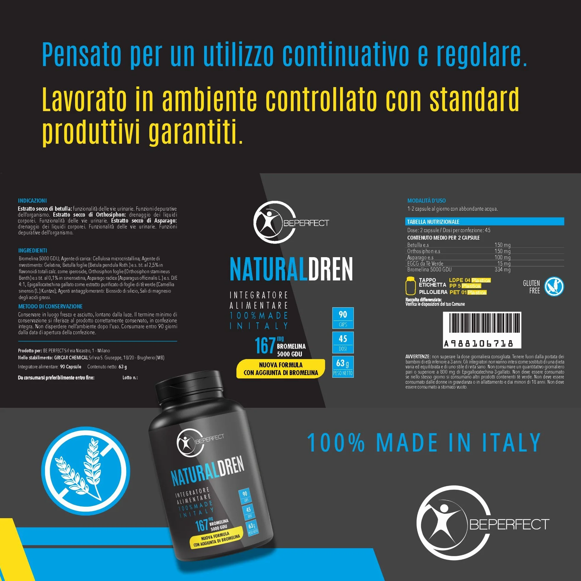 BePerfect Drenante Forte Donna Anticellulite e Diuretico Capsule ad Alto Dosaggio