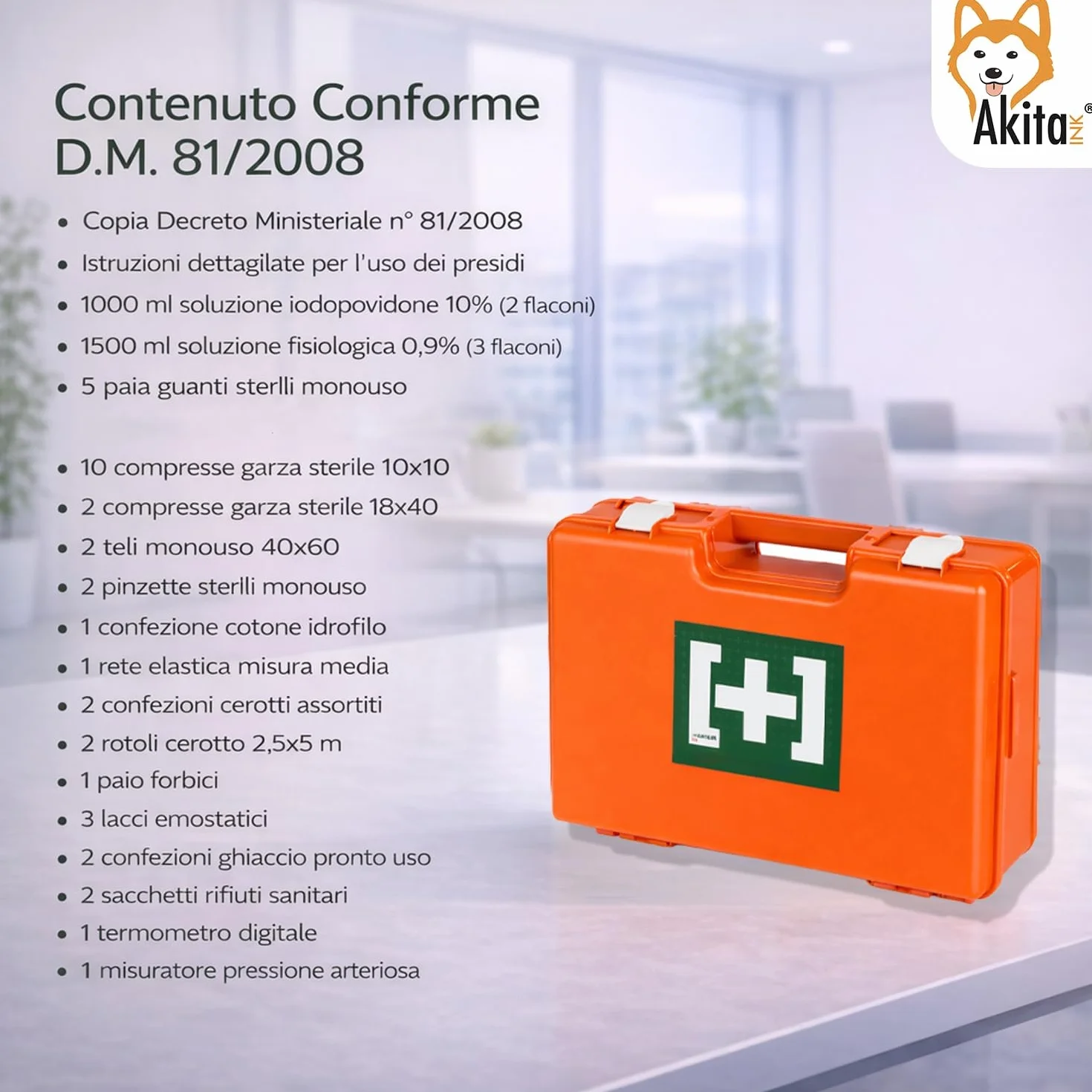 Kit Pronto Soccorso Aziendale DM 388 con Misuratore Pressione, Staffa, Made in Italy