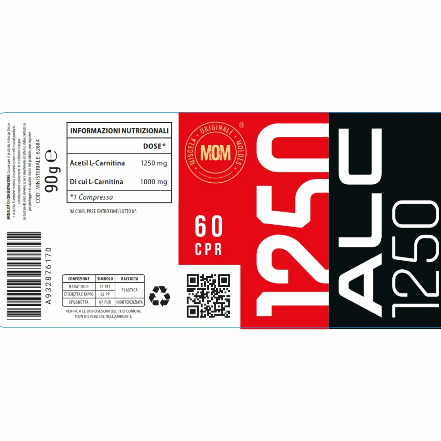 Net Integratori ALC 1250 60 compresse Integratore Acetil L-Carnitina Alto Dosaggio Pre Workout