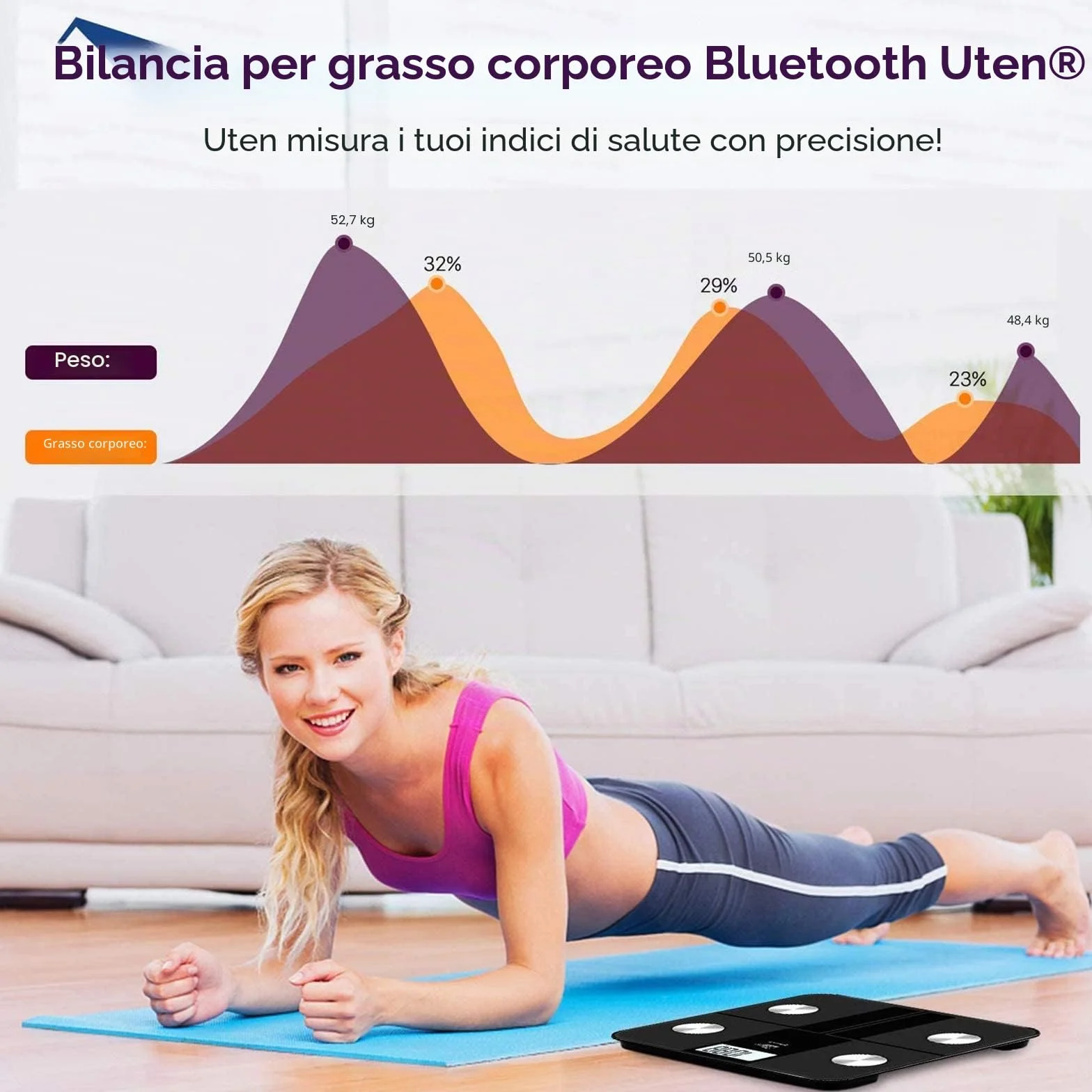 Uten Ricarica USB Bilancia Digitale Bluetooth Pesapersone Professionale iOS Android Grasso Corporeo Massa Muscolare Metabolismo Basale Massa Ossea