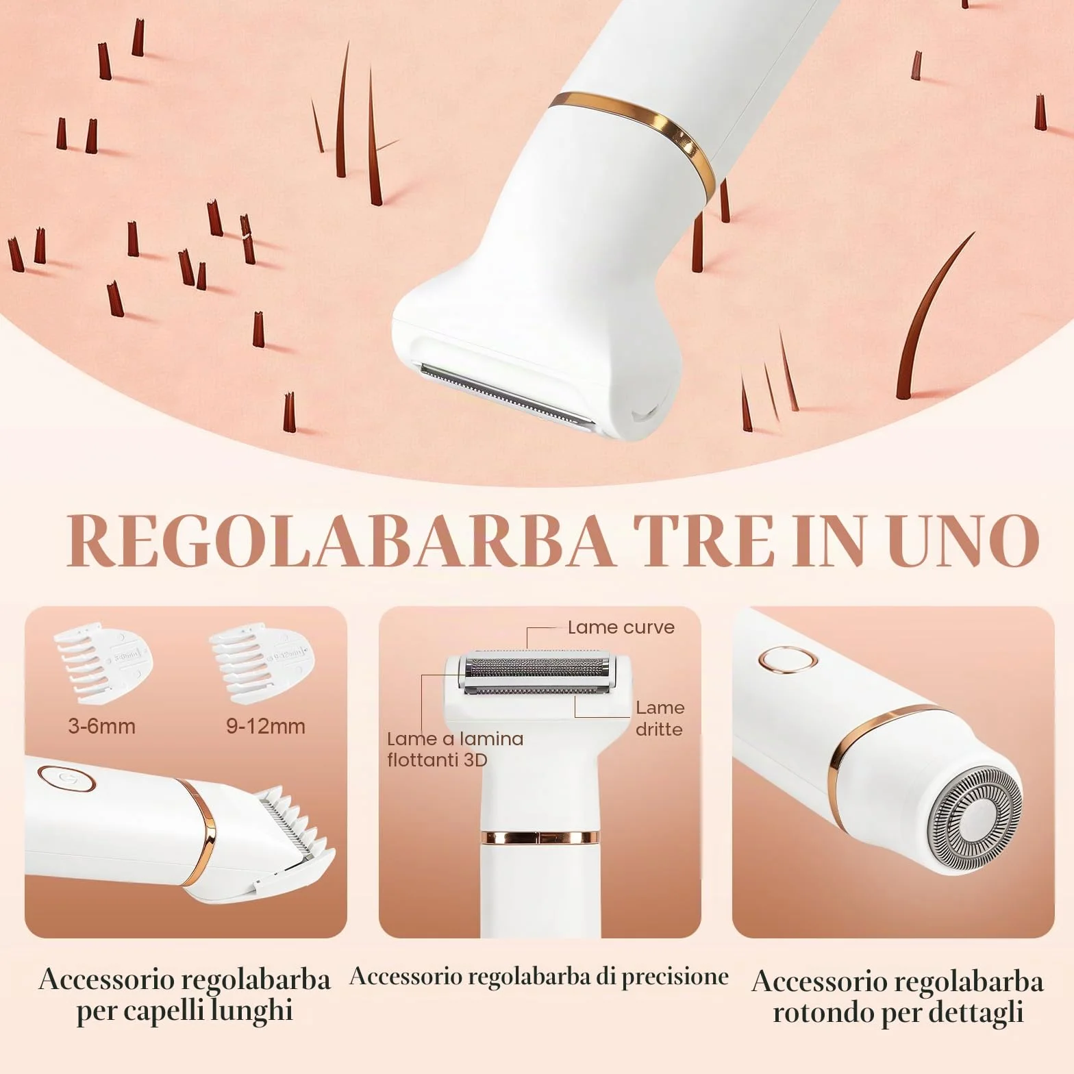 Rasoio da donna, 3 in 1, per donne, rimozione peli del viso, ricaricabile con stazione di ricarica USB, rasoio elettrico da donna, per gambe, braccia e viso, impermeabile IPX7
