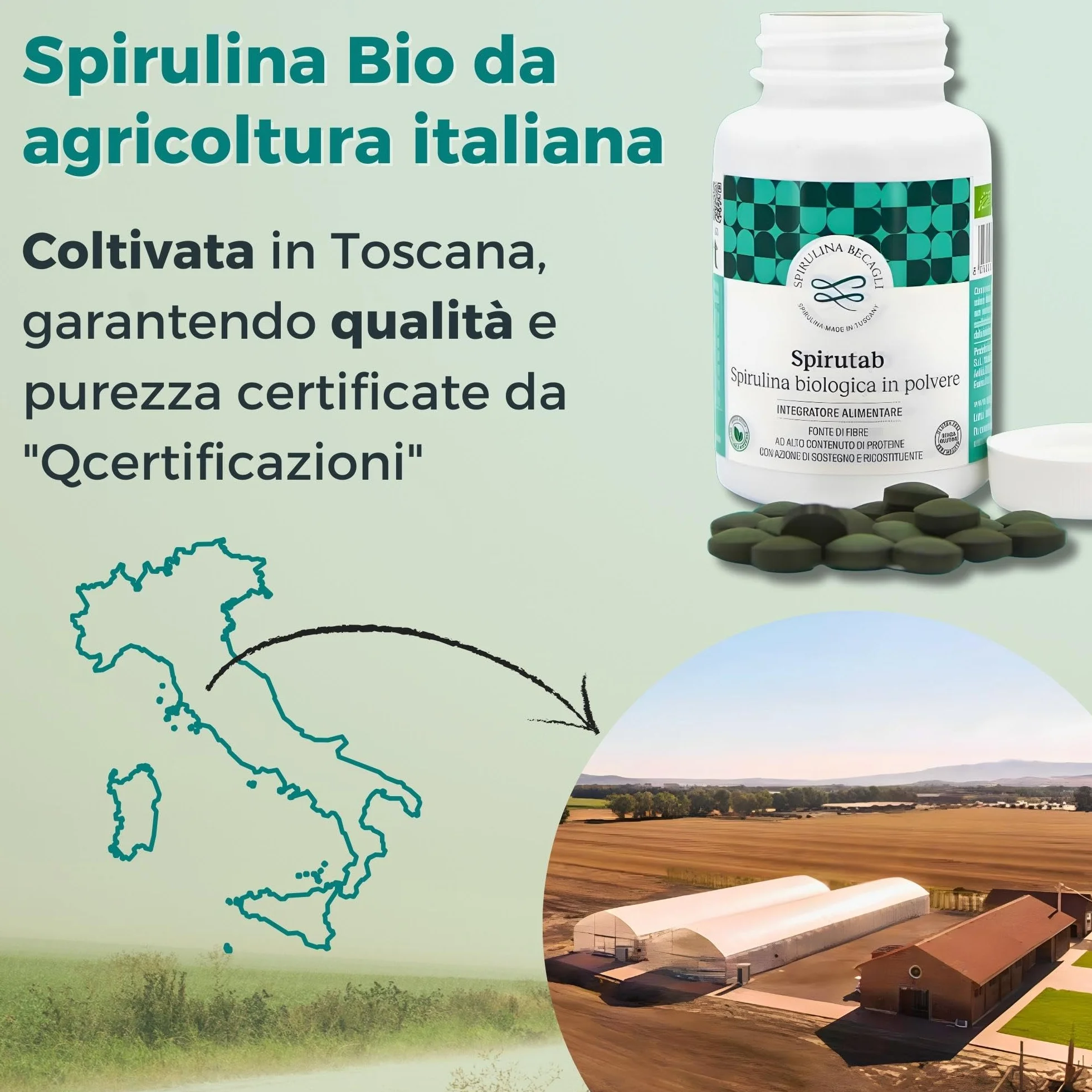 Spirulina Becagli Spirutab Compresse Integratore Alga Spirulina Made in Italy 180 Compresse