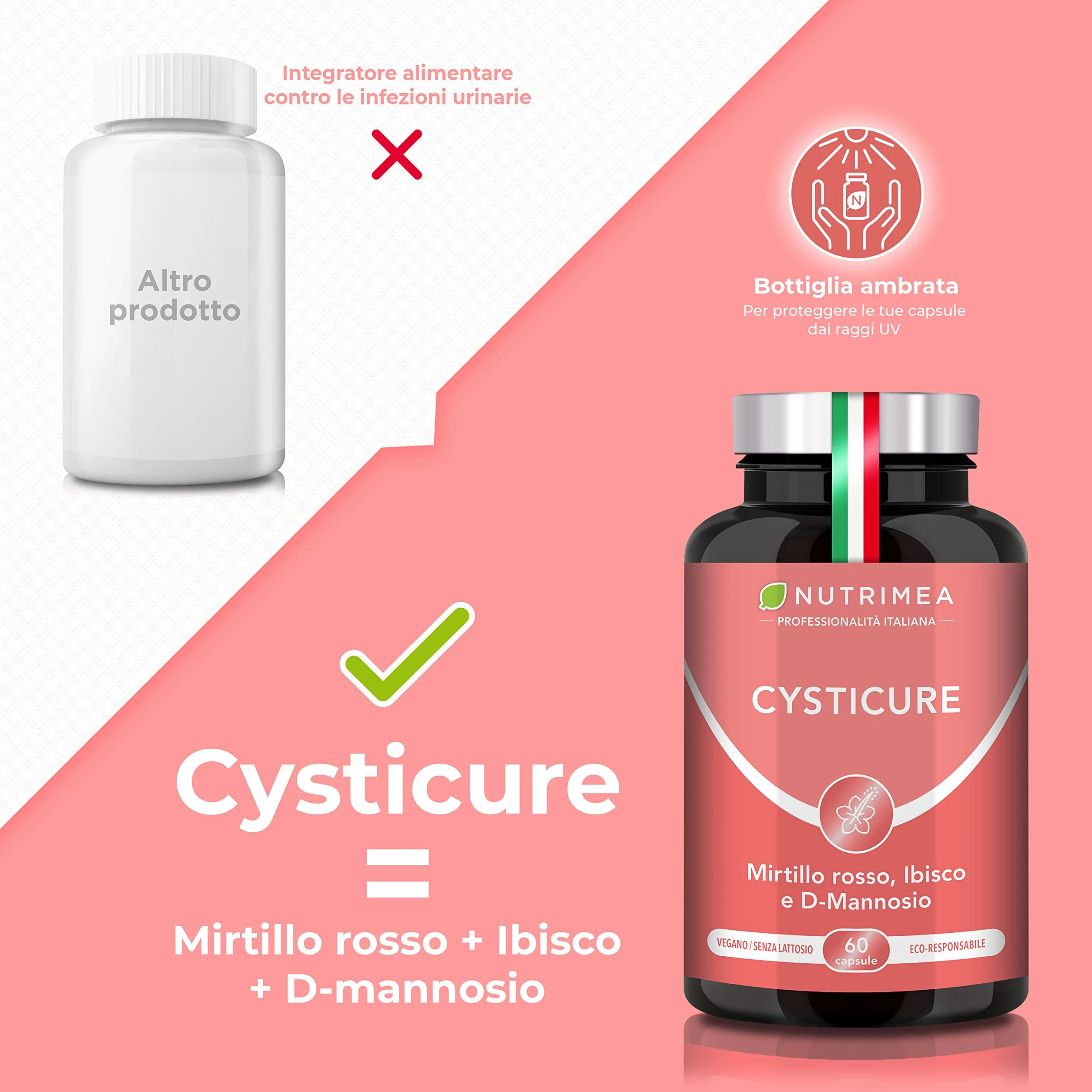 Cysticure Integratore D-Mannosio Mirtillo Rosso e Ibisco 60 Capsule Nutrimea