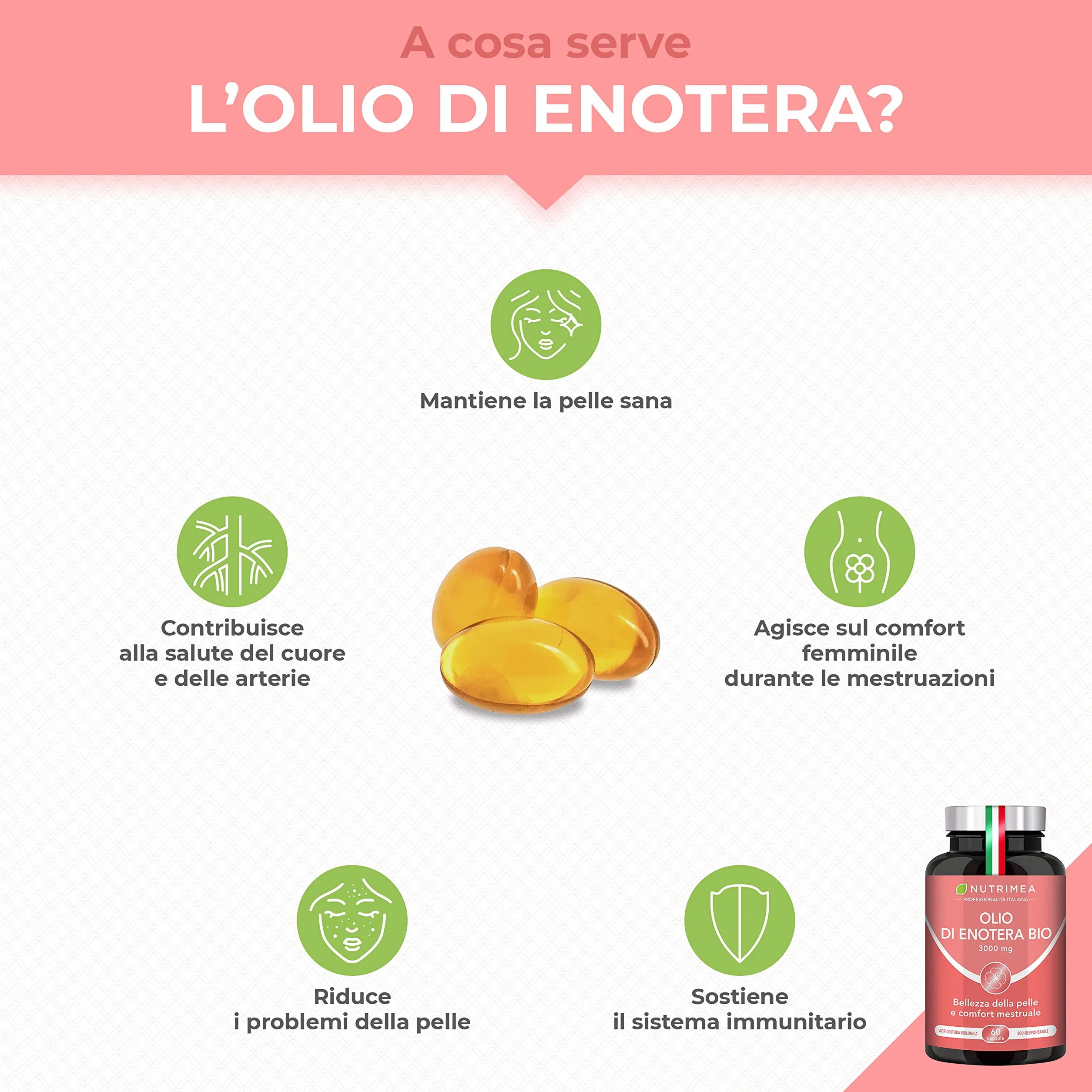 Olio di Enotera BIO 3000 mg GLA 270 mg Spremuto a freddo 60 capsule
