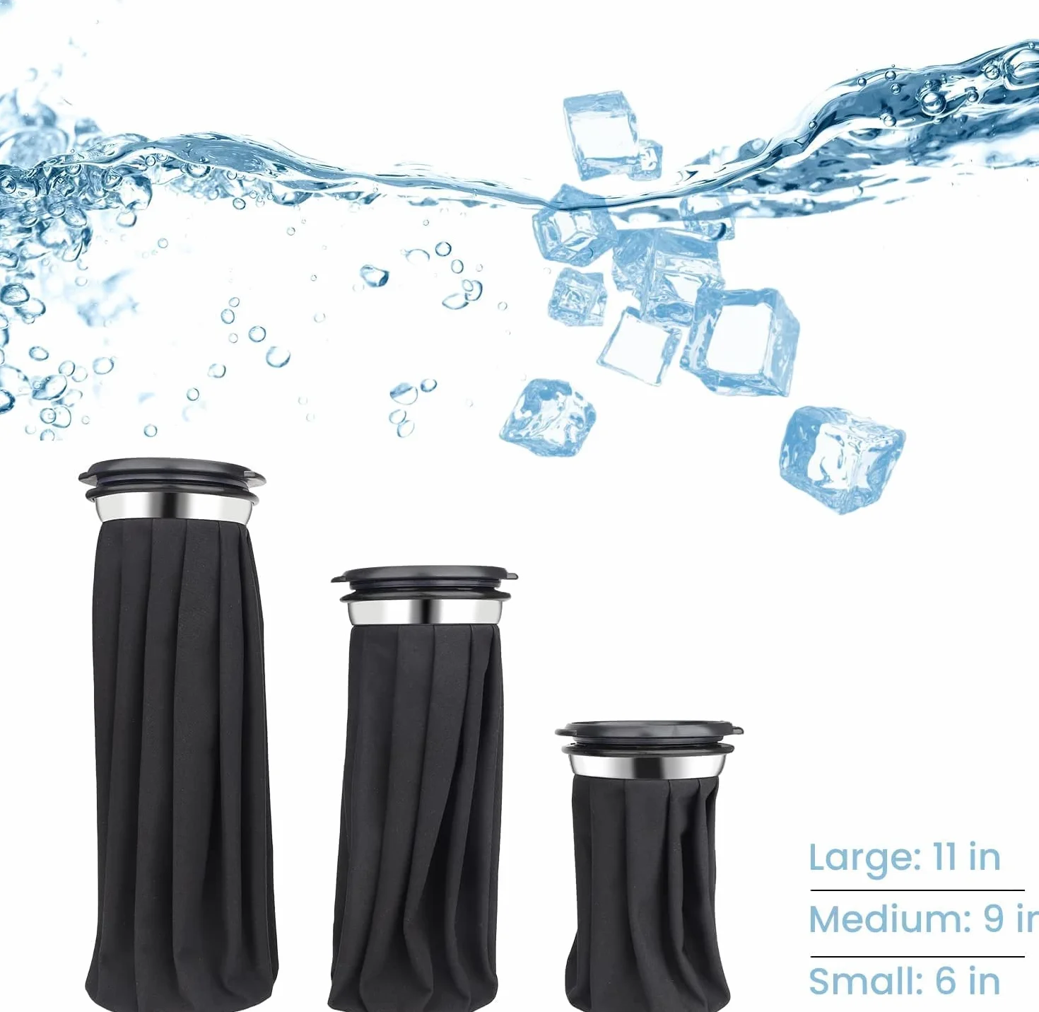 Borsa Ghiaccio Ginocchio Riutilizzabile, 3 PCS [15cm/23cm/28cm] Borsa Medica Sportiva, Borse Acqua Ghiaccio per Dolori e Febbre, Impacco Ghiaccio Sacca per Testa/Schiena/Spalle/Gamba/Bambini/Lesioni