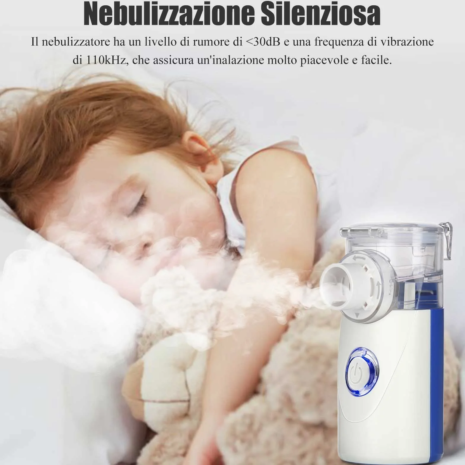 Aerosol Portatile Silenzioso Wholede con 2 Maschere e 1 Boccaglio, USB-C Ricaricabile, per Adulti e Bambini (Blu)