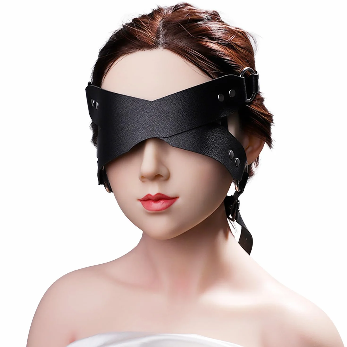 Maschera erotica in pelle nero argento Taglia unica per adulti giochi di ruolo