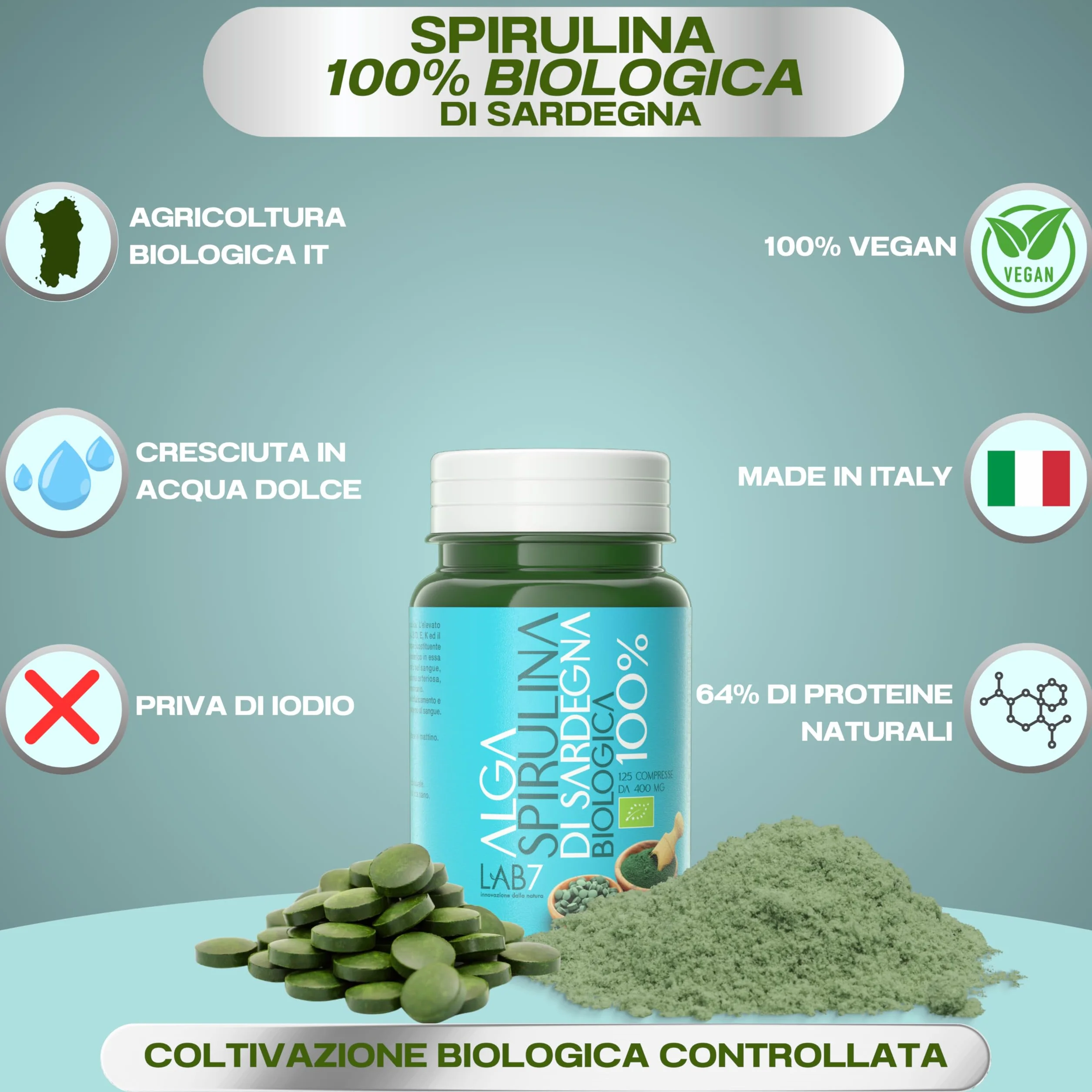 Spirulina Bio 125 Compresse 400 mg Integratore Difese Immunitarie Fonte di Energia