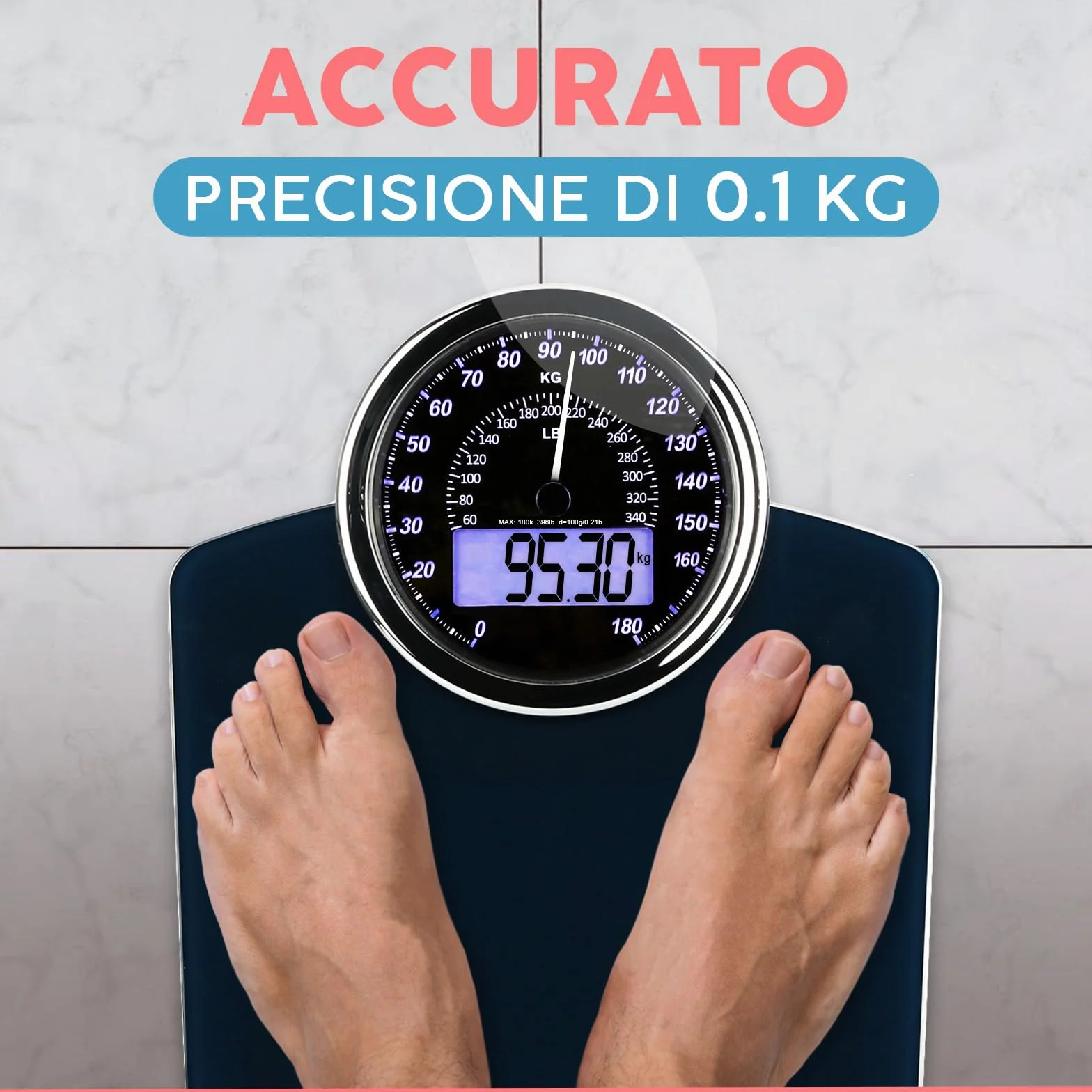 Bilancia Pesapersone Digitale Adamson Hybrid 2-in-1 Analogica e Digitale 180 kg Display LCD Vetro Temperato