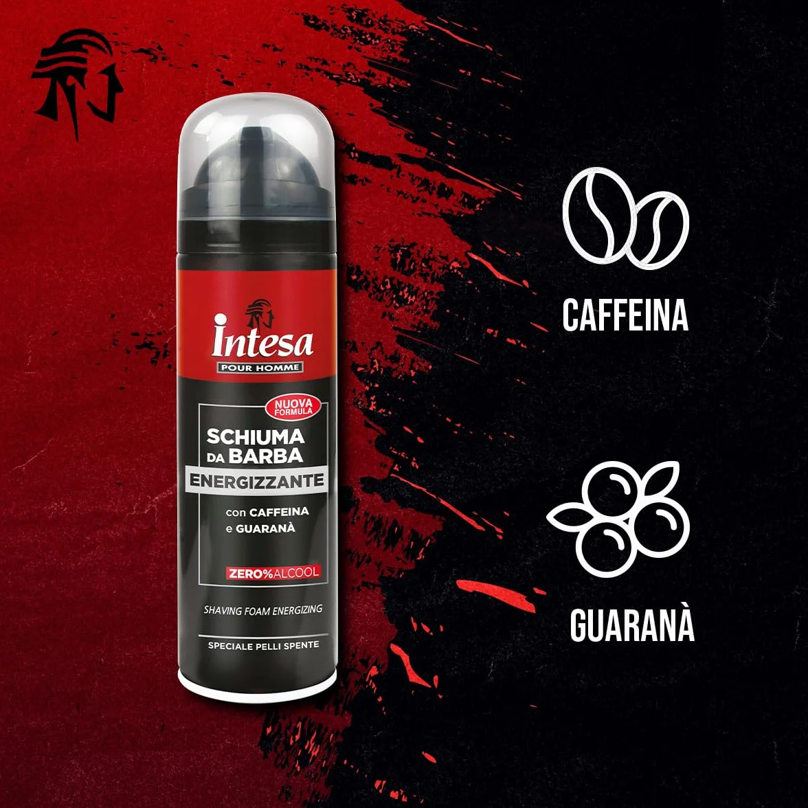 INTESA POUR HOMME | Schiuma da Barba, Energy Power, con Caffeina e Guaranà, 300 ml