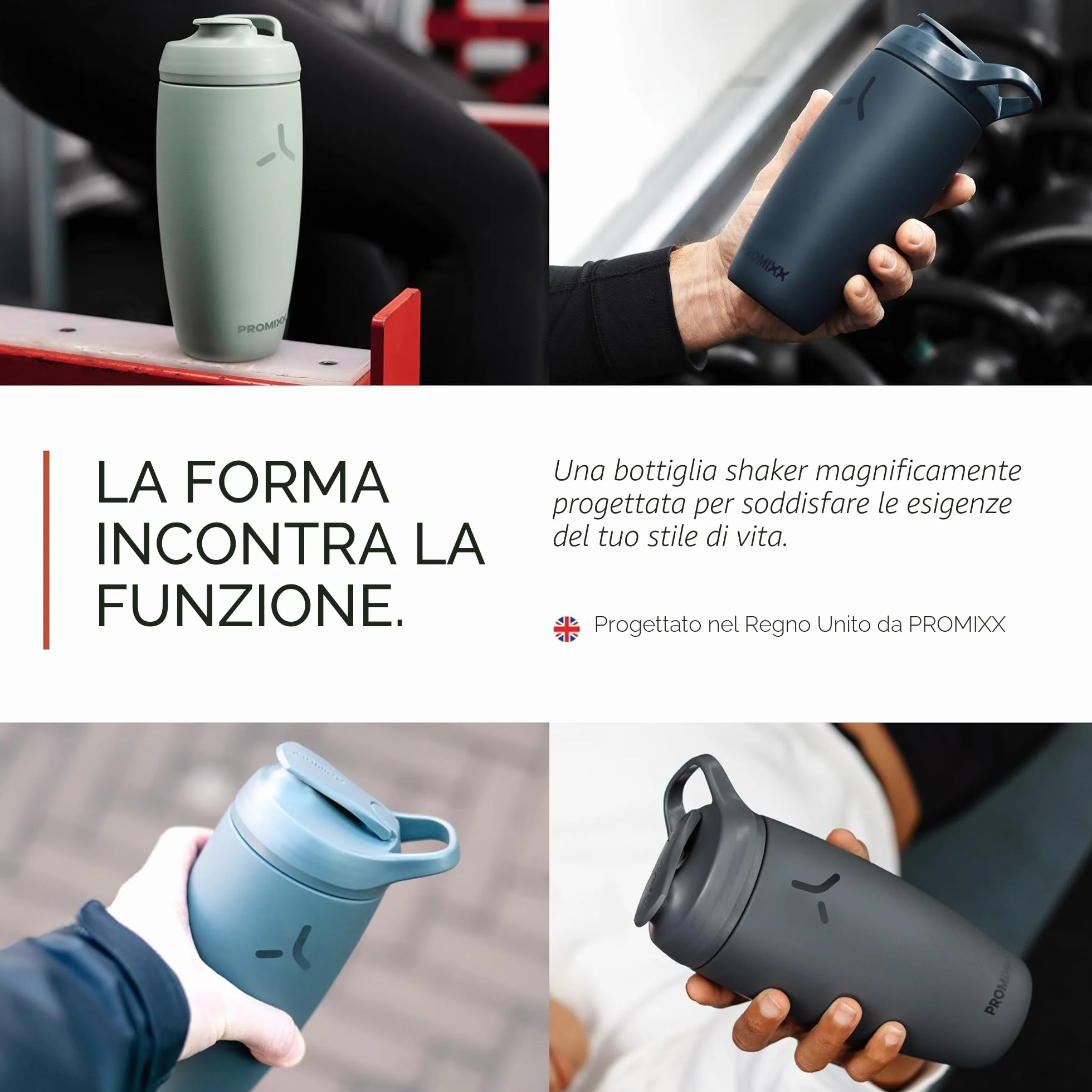 Promixx Pursuit Shaker Bottle New Edition - Borraccia termica in acciaio inox e tazza frullatore, 550ml, Grigio Grafite