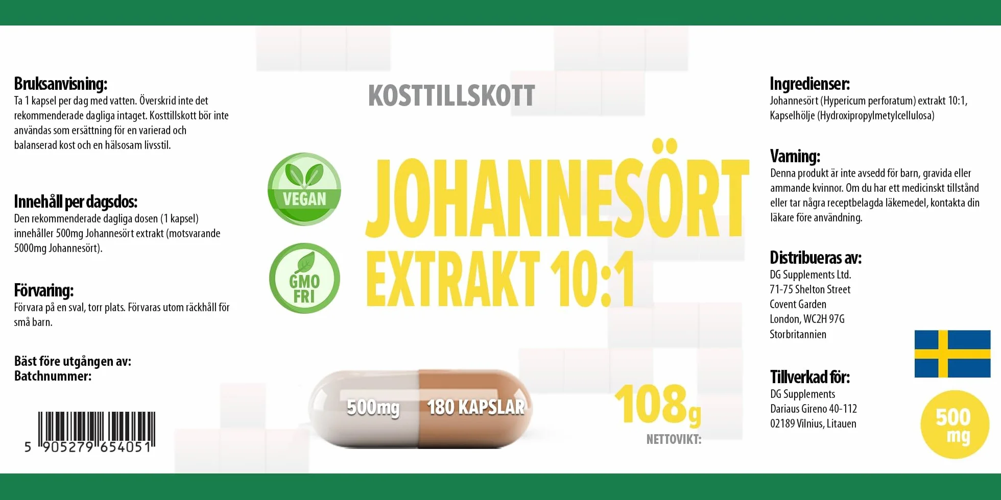 Iperico (Erba di San Giovanni) equivalente 5.000 mg (500 mg di estratto 10:1) 180 capsule vegane