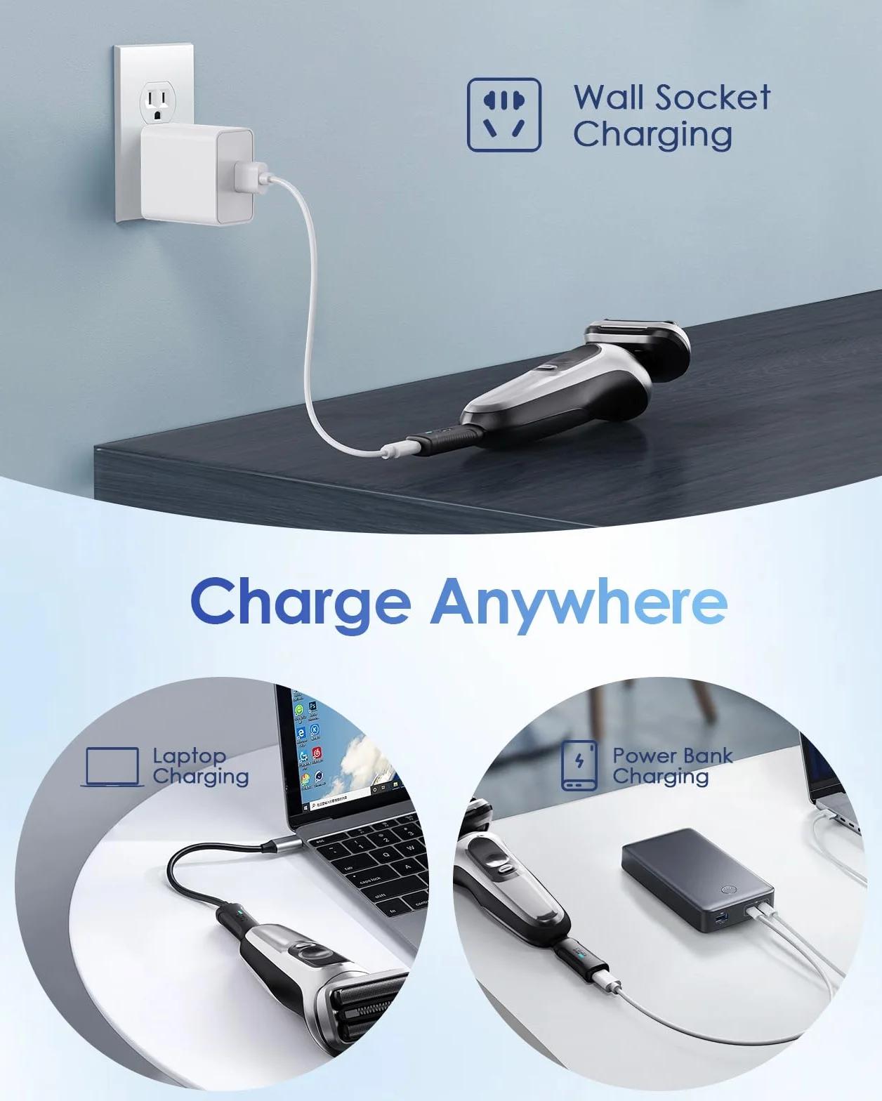 Braun Rasoio Elettrico Adattatore di Ricarica Mini Type-C 3.5V/12V Serie 1/3/5/6/7/9/XT5 USB-C