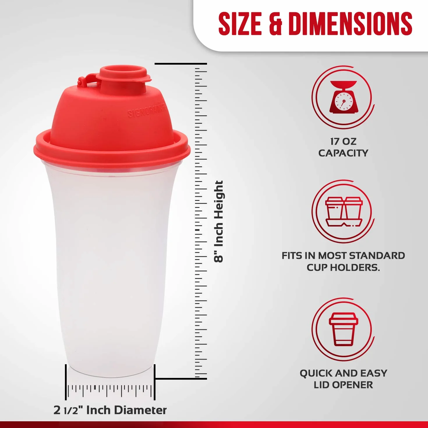 Shaker Proteine Signoraware | Borraccia Palestra per Frullati di Proteine | Shaker per Proteine Portatile da 17 once / 500 ml | Borraccia Sport per Sostituto del Pasto | Miscelatore Condimenti | 2 Pz