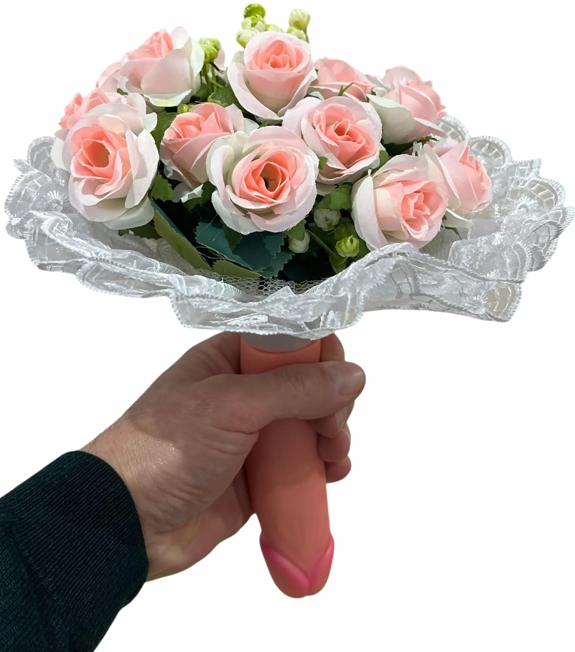 Bouquet di Rose Rosa per Addio al Nubilato, Mazzo di Fiori Gadget Divertente Gioco Addio al Nubilato per la Sposa, con Tulle e Pizzo Bianco