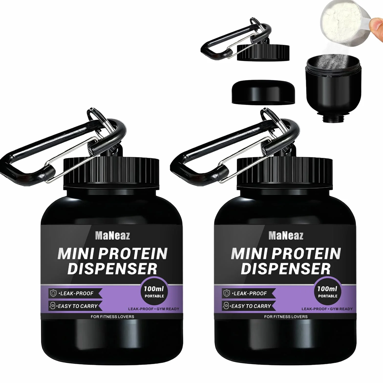 2 Piezas 100Ml Mini Distributore Di Proteine ​​In Polvere Contenitore E Imbuto Per Proteine Portatili Per Palestra Per Palestra Fitness Cross Training Sollevamento Pesi