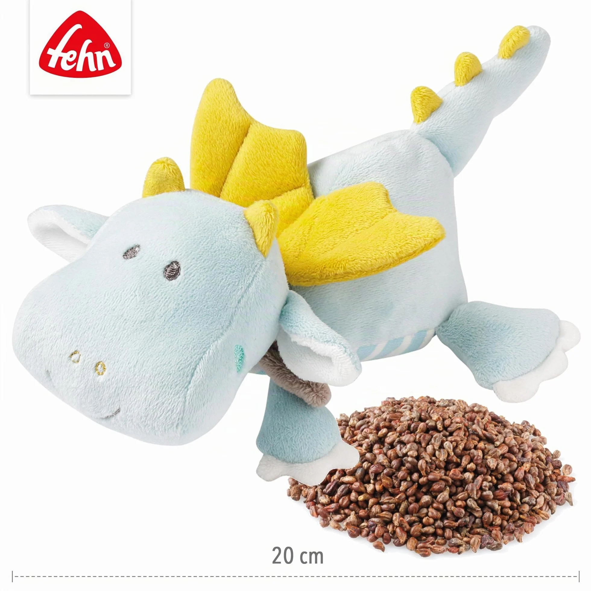 Fehn animale termico drago - Cuscino con semi d'uva in un grazioso peluche a forma di drago - Cuscino termico per il relax di neonati e bambini piccoli a partire da 0+ mesi