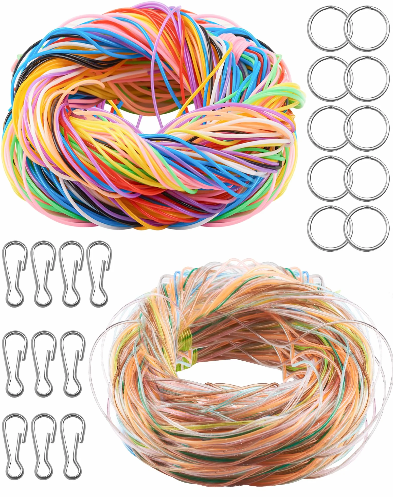 SOSALUK Scoubidou DOO - 200 nastri con paillettes e classici Scoobydoo per il fai da te, per bracciali, collane, portachiavi, set con portachiavi e ganci, regalo per ragazze