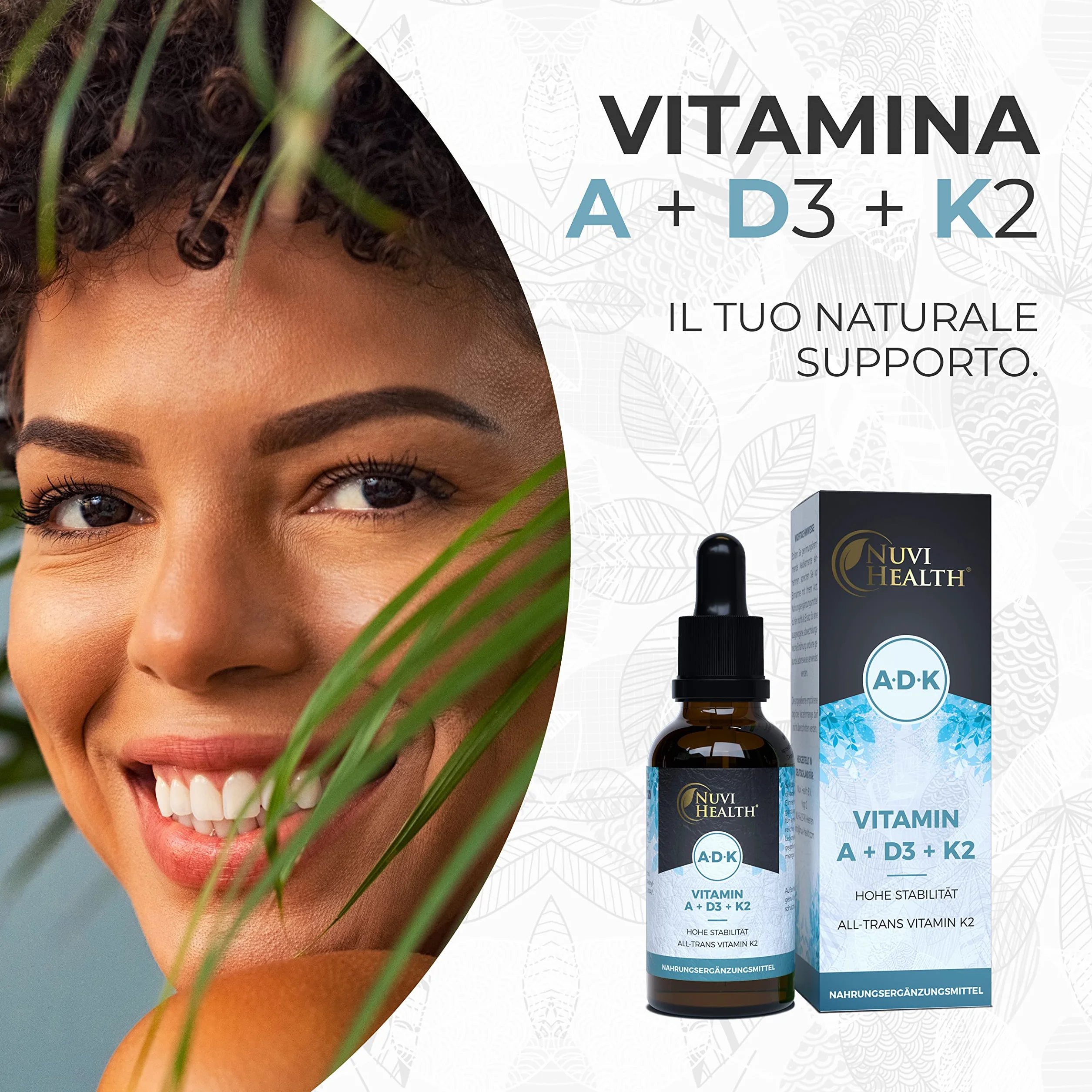 Vitamina A + D3 + K2 Drops - 50 ML - Premium: 99.7+% All-Trans (K2VITAL® by Kappa) + Vitamina D3 + A (Retinolo) altamente biodisponibile - Liquido