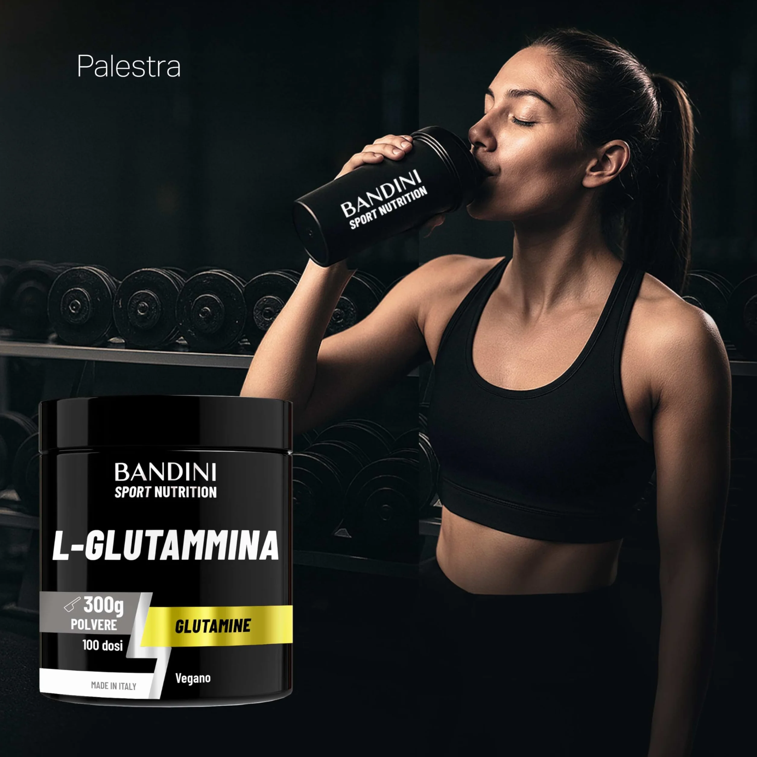 Bandini® L-Glutammina Pura in Polvere, Aminoacido utile per Esercizi Fisici ad Alta Intensità e per la Massa Muscolare, Glutammina 100% Vegan, Glutamine POWDER, Palestra e Sport, Confezione da 300g