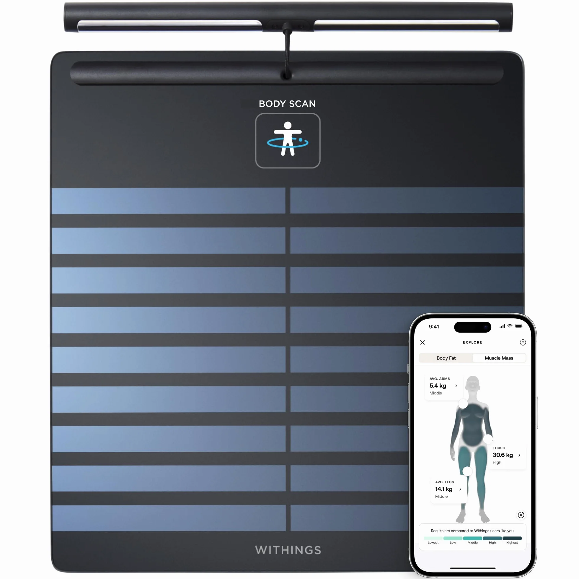 WITHINGS Body Scan Bilancia Wi-Fi connessa Dispositivo medico analisi composizione corporea BIA Negro