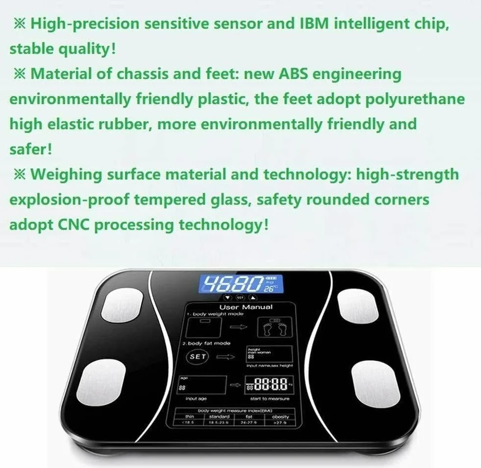 SQUADO Bilancia pesapersone smart digitale Impedenziometrica elettronica Bluetooth