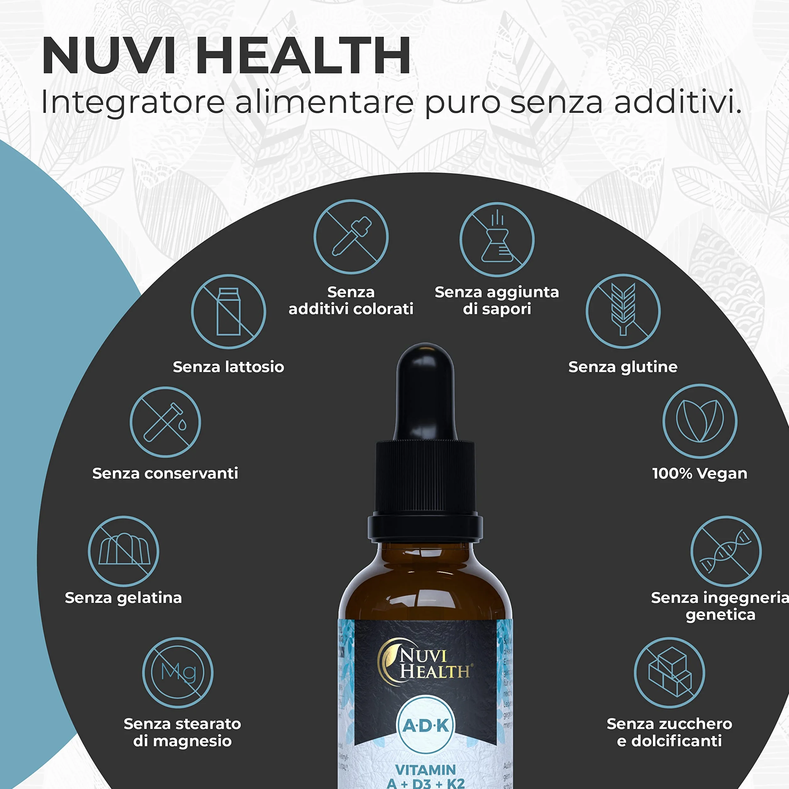 Vitamina A + D3 + K2 Drops - 50 ML - Premium: 99.7+% All-Trans (K2VITAL® by Kappa) + Vitamina D3 + A (Retinolo) altamente biodisponibile - Liquido