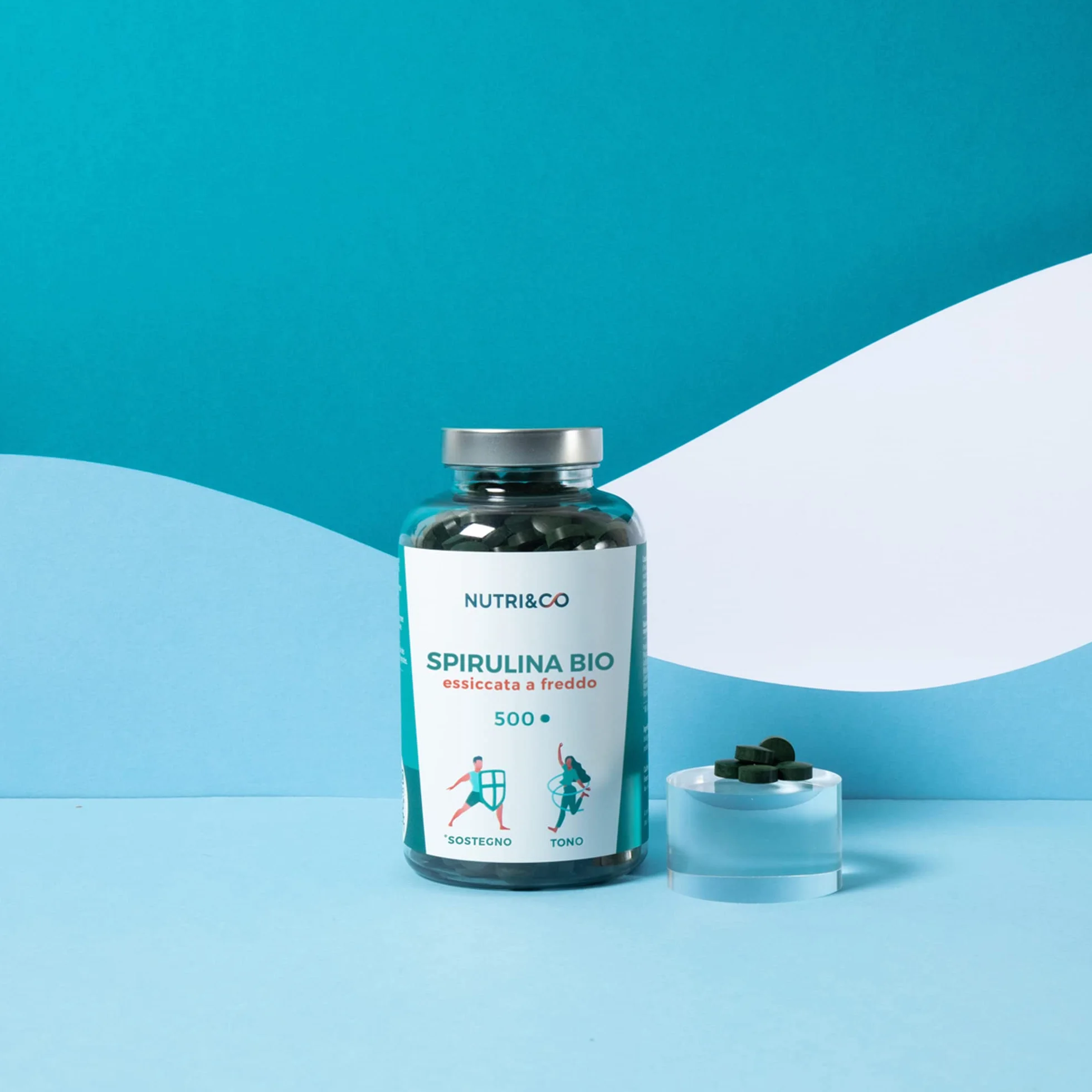 NUTRI & CO Spirulina Biologica 500 Compresse Bio 500 mg Senza Eccipienti 15% Ficocianina Polvere Essiccata Compressa a Freddo