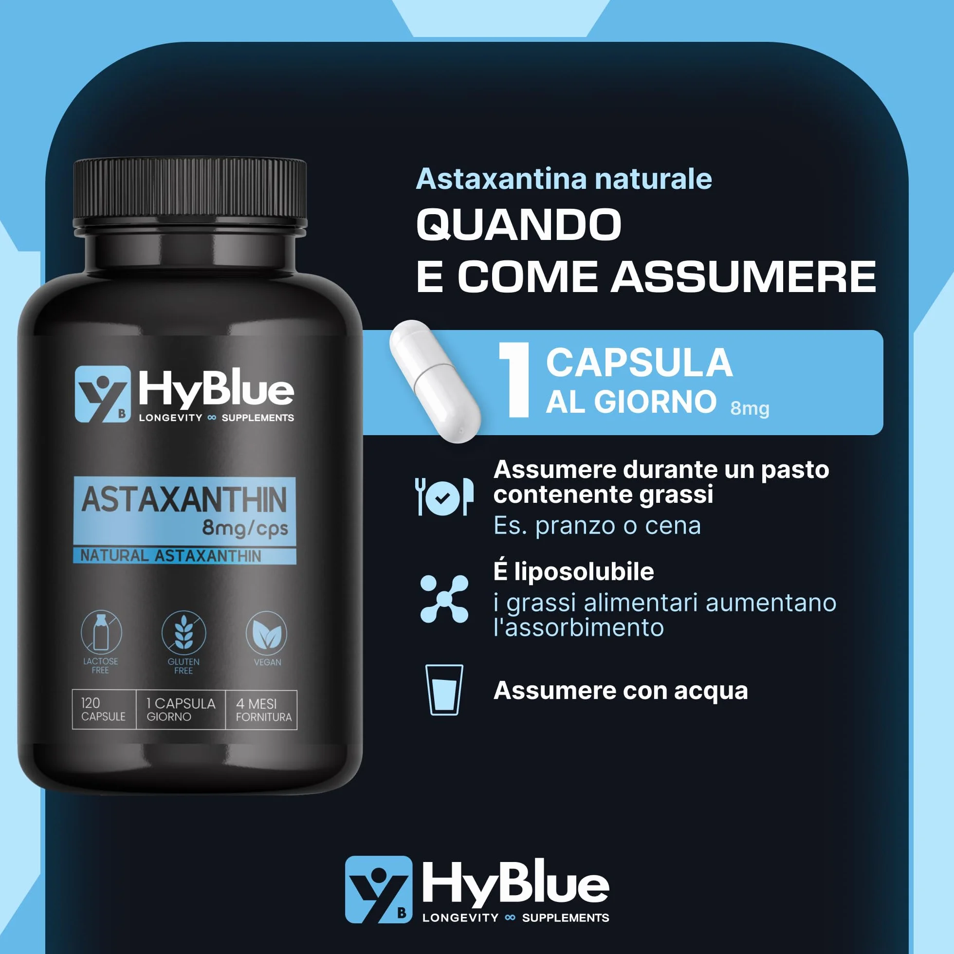 Astaxantina Naturale 8 mg 120 Capsule Pura Alto Dosaggio Antiossidante Integratore Sport Recupero Protezione Cellulare