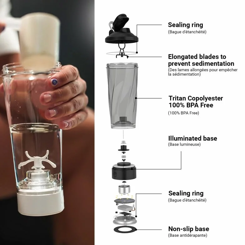 Stormix - Shaker elettrico | Mixer di alta qualità | Preparazione omogenea per proteine, pre Workout | Capacità 700 ml | Tritan e ABS, senza BPA | Basso volume sonore | Ricaricabile USB