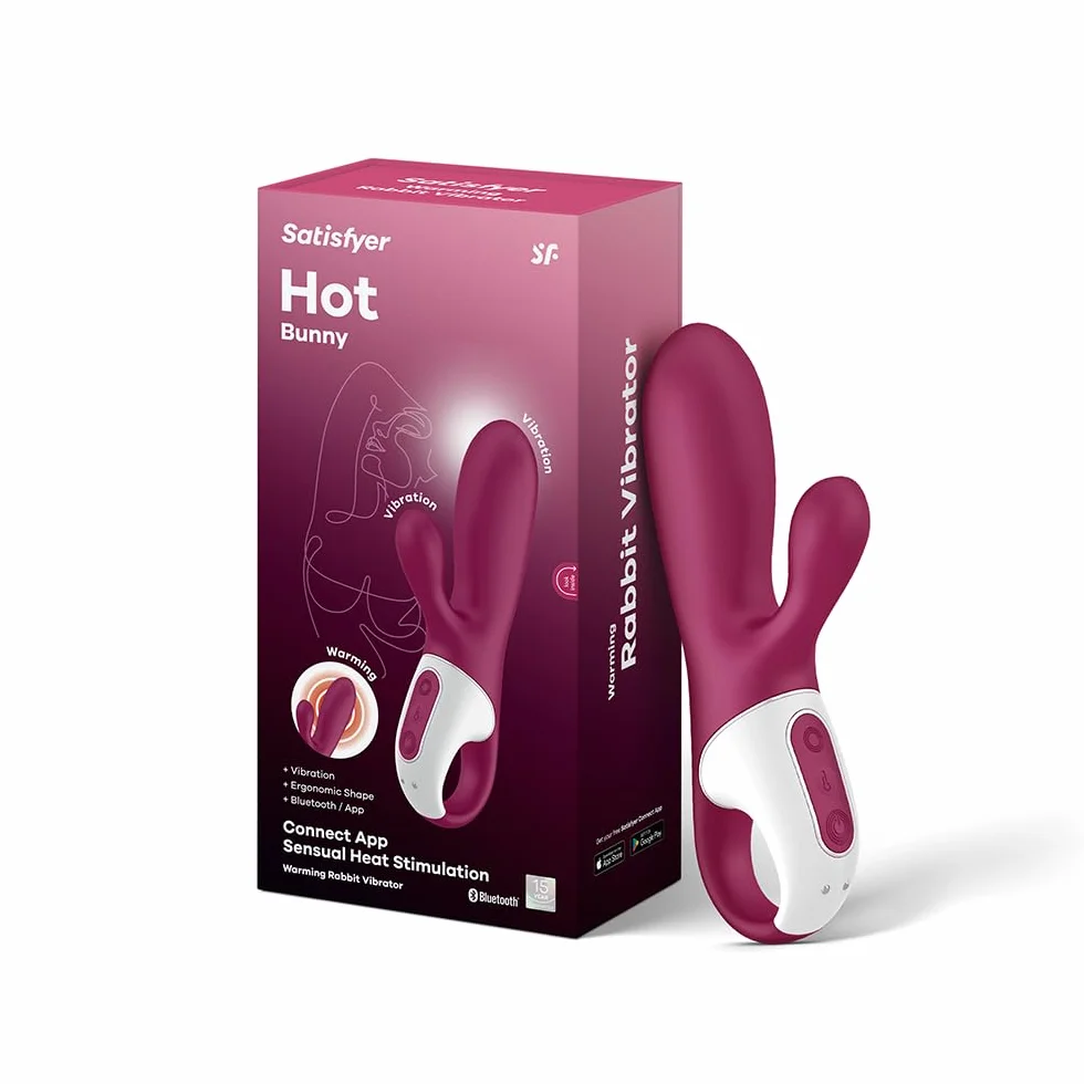 Satisfyer Hot Bunny Connect App | Dildo Vibratore Rabbit Bluetooth con Funzione calore | Sex Toy con 2 Motori | Silicone di alta Qualità | Sex Toys Stimolazione intensa per le Donne