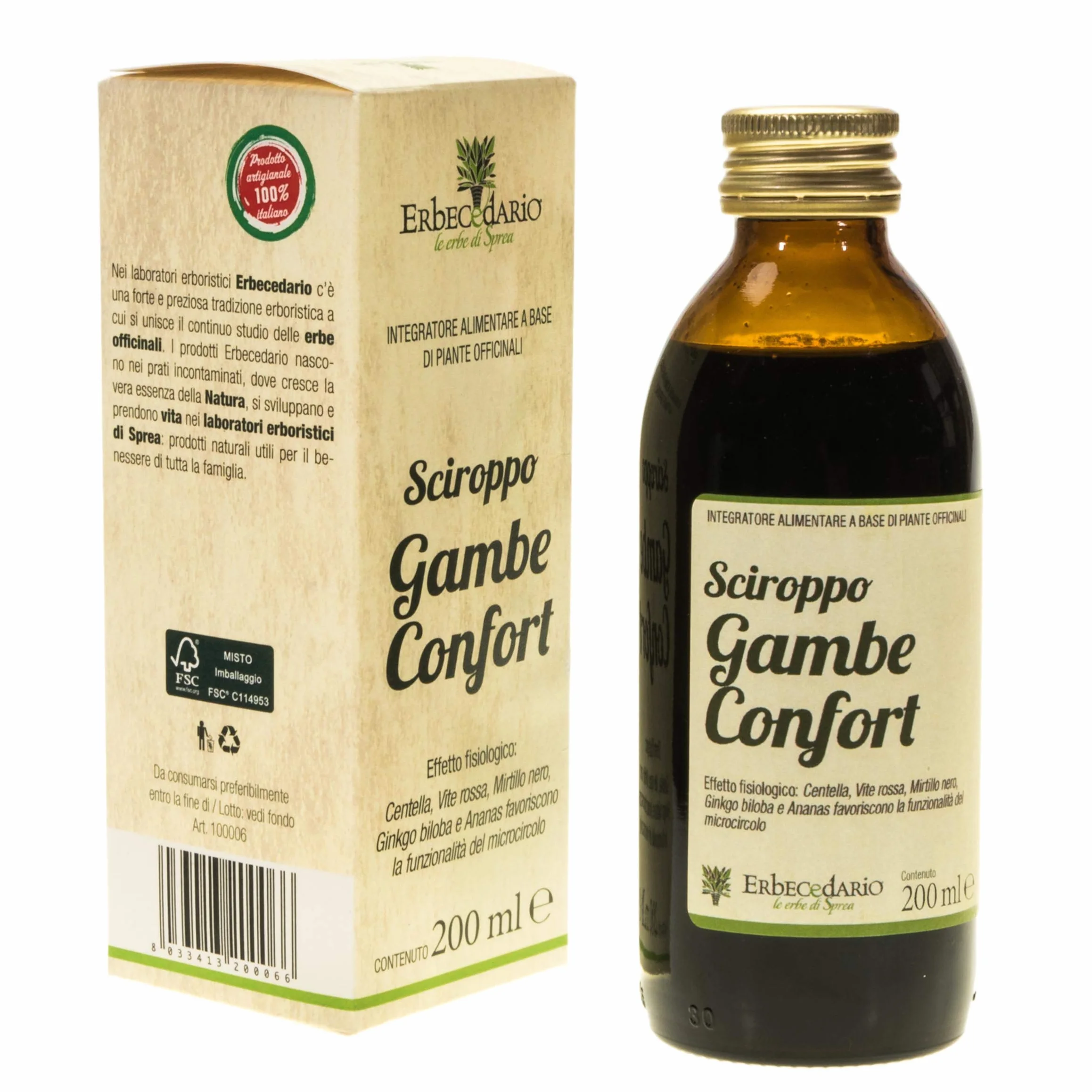 Sciroppo Gambe Confort con Vite rossa, Per Gambe gonfie e pesanti, Benessere della circolazione gambe, dei vasi sanguigni, e del microcircolo, Integratore circolazione gambe 1 Flacone Da 200ml