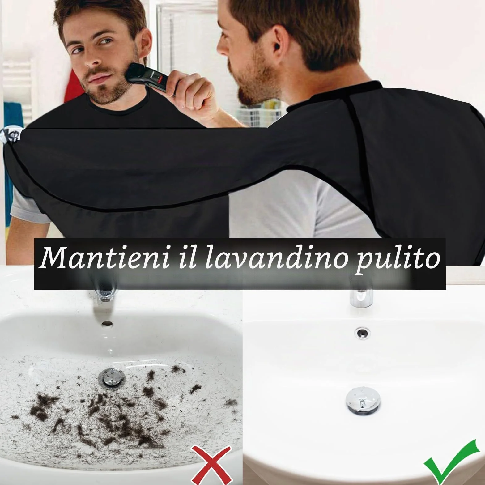 Leaflai Grembiule da Barba, Impermeabile Telo per Barba, Cattura Barba e Capelli, Antiaderente, Con 3 Ventose, Regalo per Uomini