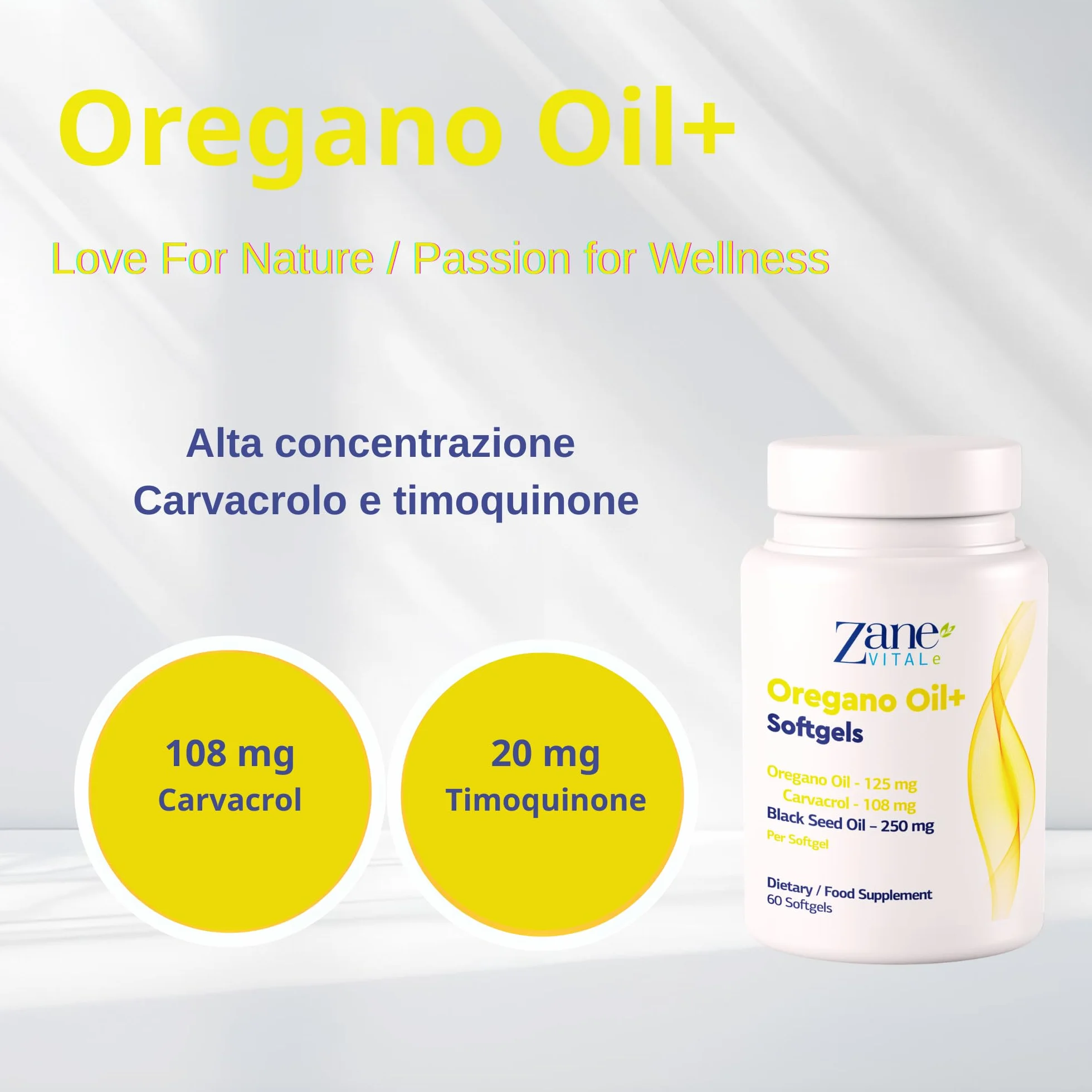 Zane Vital Olio di Origano e Olio di Cumino Nero – Capsule Molli con Carvacrolo e Timochinone – Integratore Alimentare – 60 Capsule