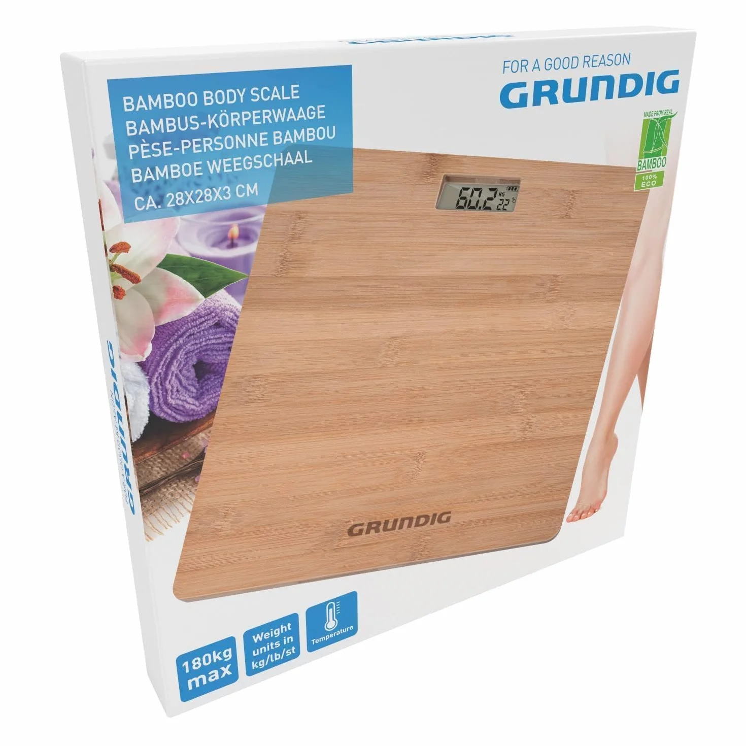 Grundig Bilancia pesapersone digitale in bambù 180 kg