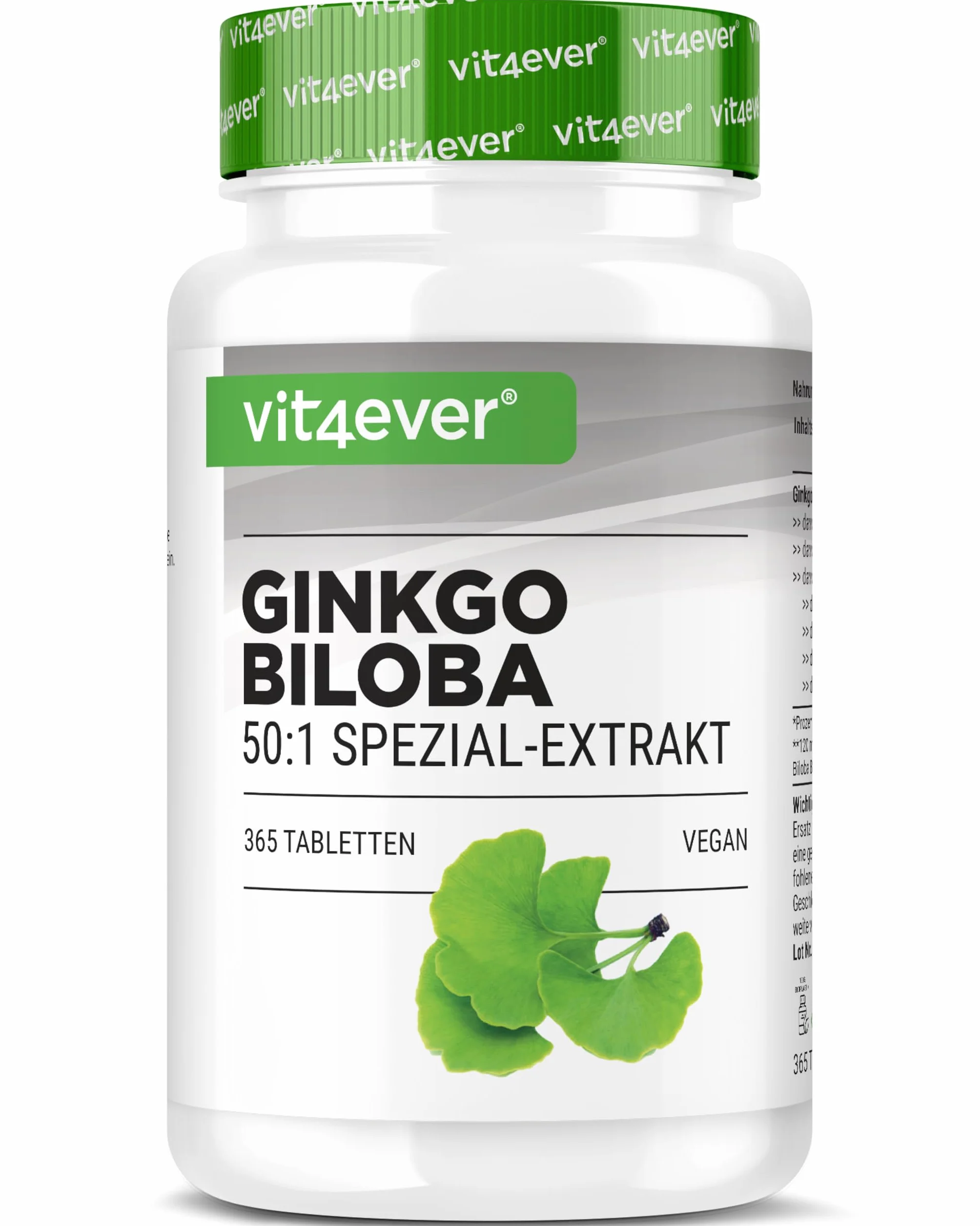 Vit4ever Ginkgo Biloba 6000 mg 365 Compresse Estratto Premium con Flavonglicosidi Ginkgolidi Lattoni Terpenici Alto Dosaggio Vegano
