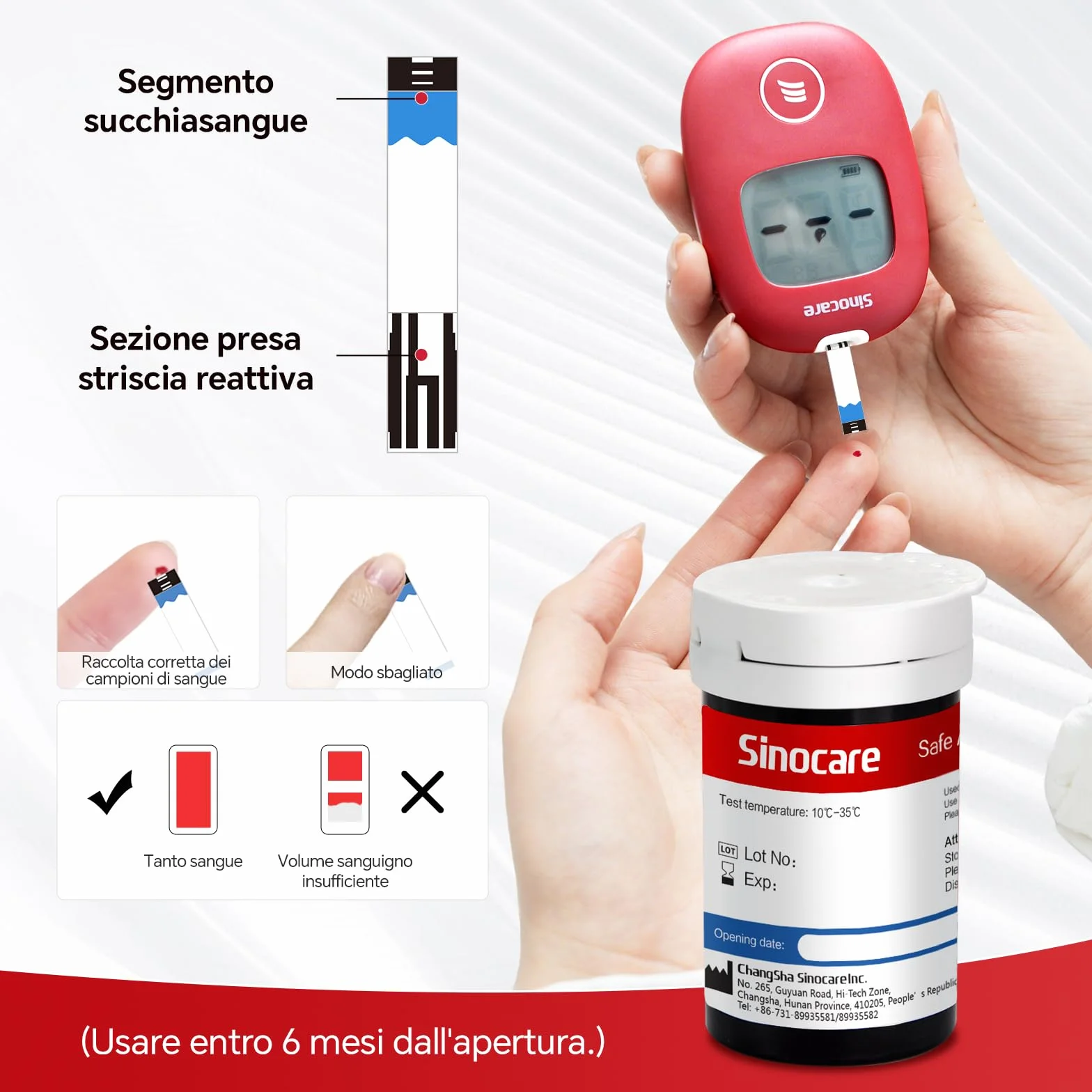 Sinocare Safe AQ Strisce per Glicemia 50 Pezzi Adattabili a Safe AQ Smart/AQ Voice/AQ Air Glucometro