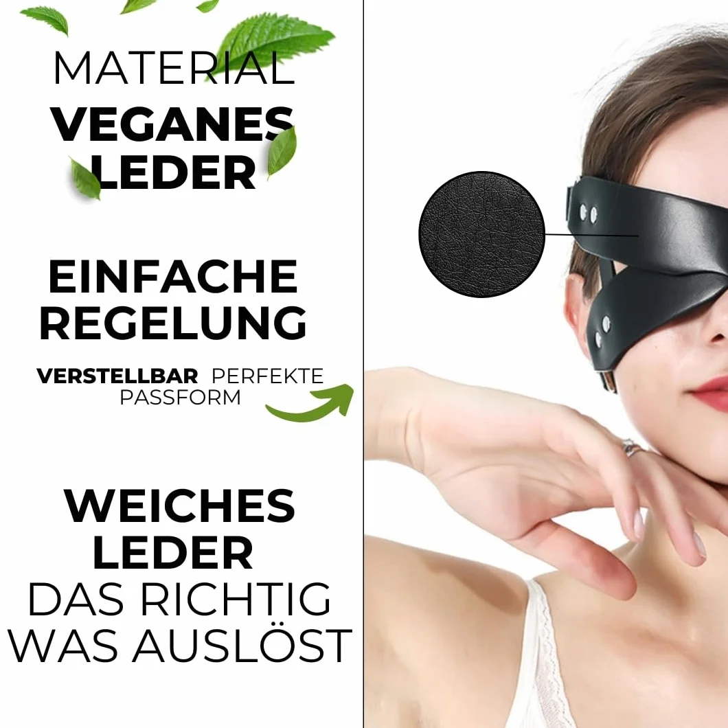 Maschera per gli occhi bondage nero PU con design a croce e cinghia regolabile FOPS B60